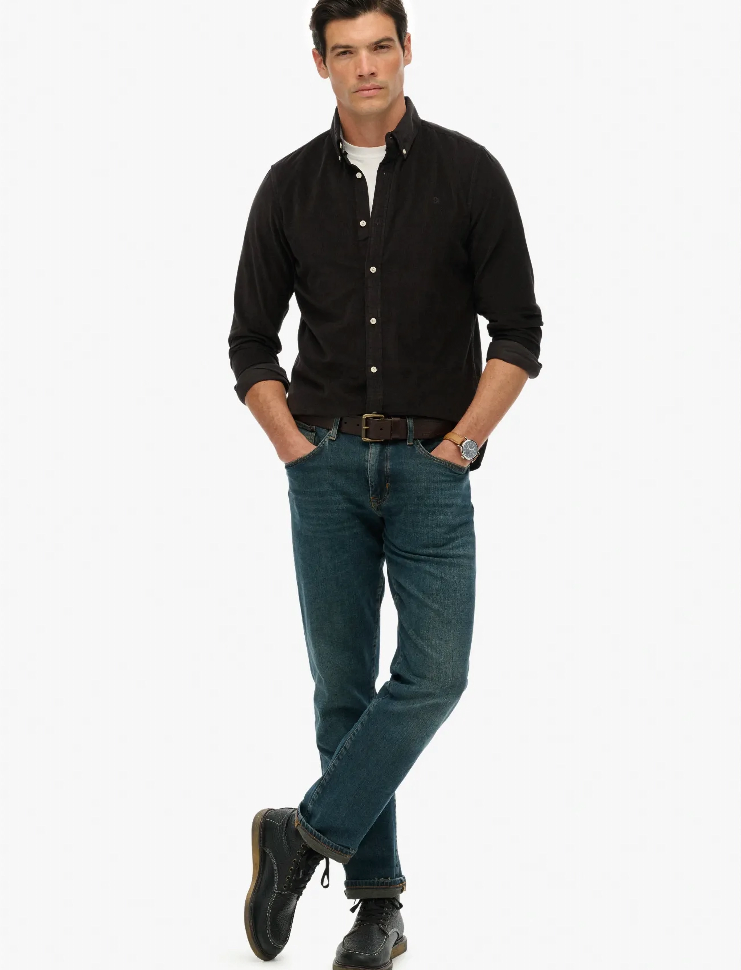 Superdry CLASSIC NEEDLE CORD SHIRT - Skjortor - METEORITE BLACK / black