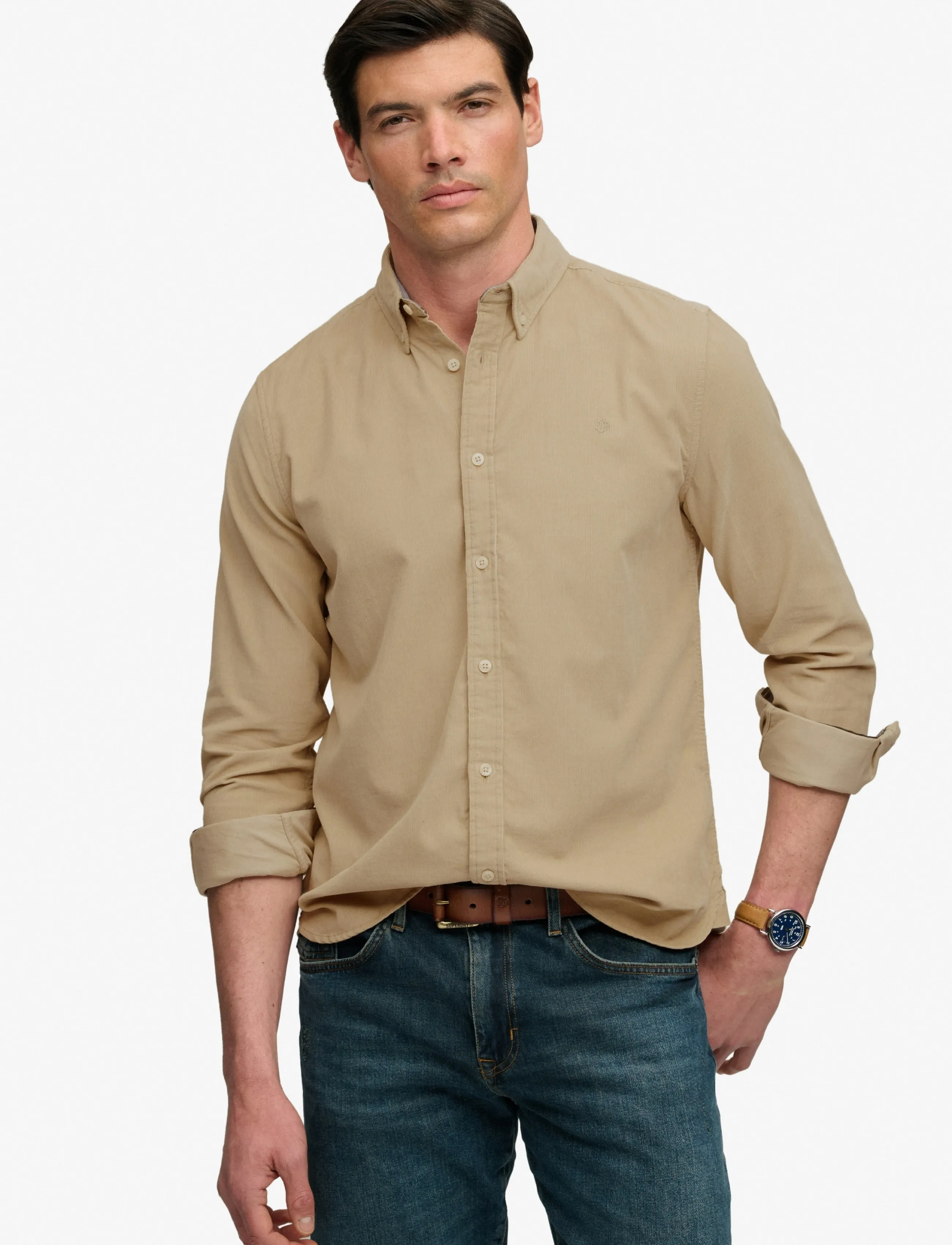 Superdry CLASSIC NEEDLE CORD SHIRT - Superdry - STONE WASH TAUPE BROWN / brown