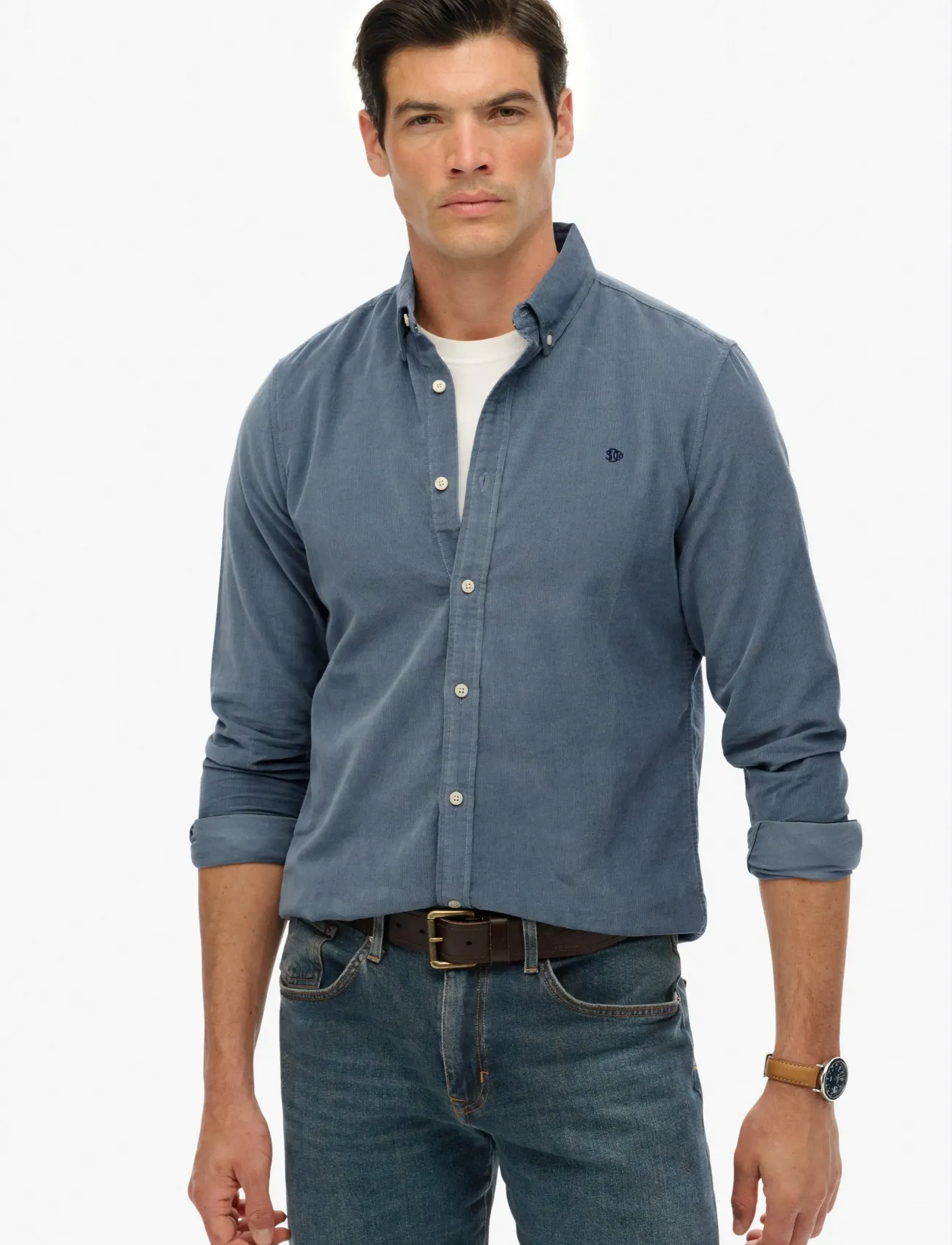 Superdry - CLASSIC NEEDLE CORD SHIRT - velveta krekli - stormy weather blue - 0
