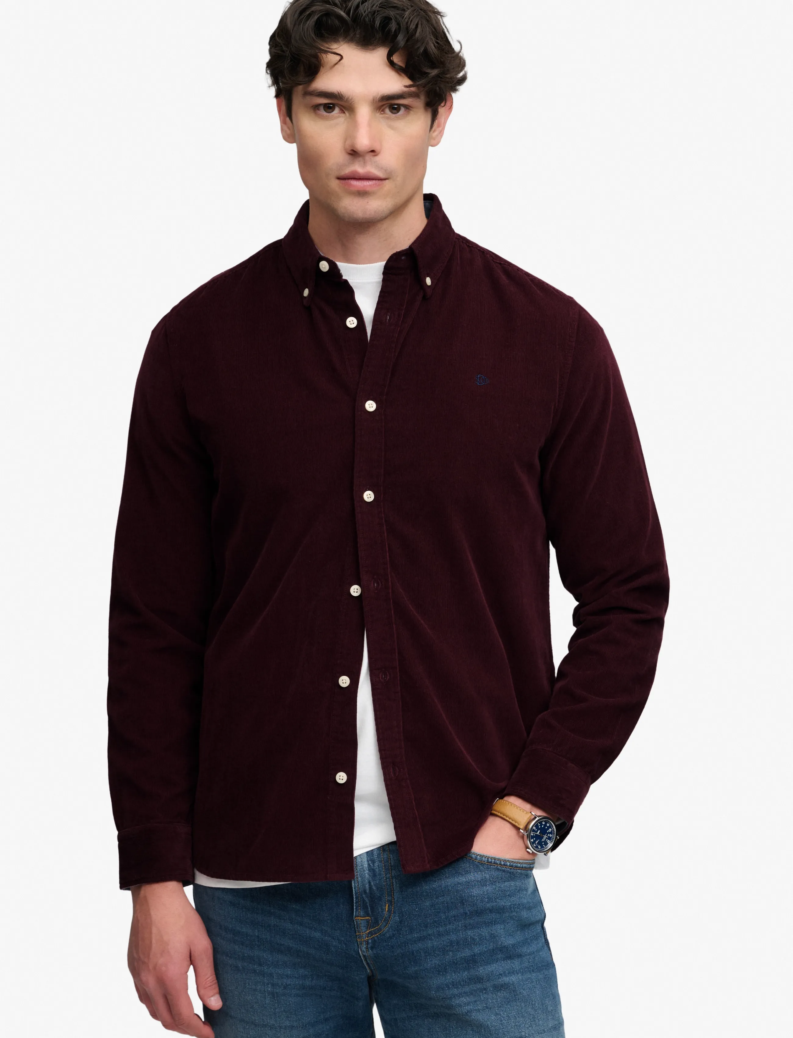 Superdry CLASSIC NEEDLE CORD SHIRT - Skjortor - WINTER PORT / burgundy