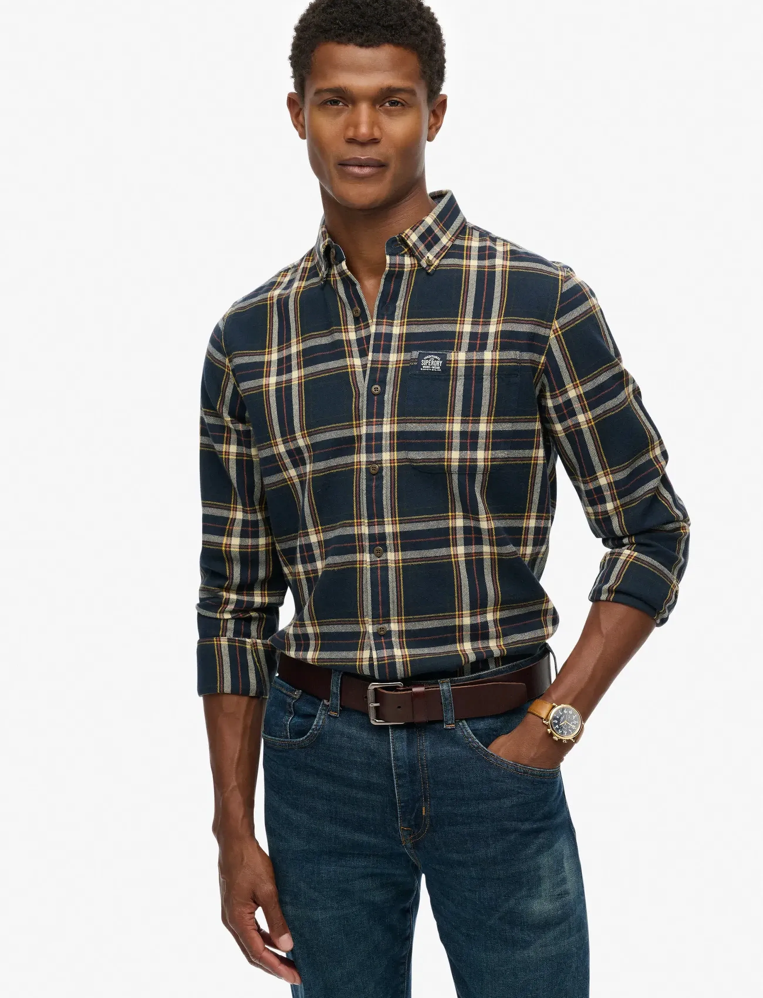 Superdry L/S Cotton Lumberjack Shirt, S, Shirts, Marineblau - Checkered Männerswear