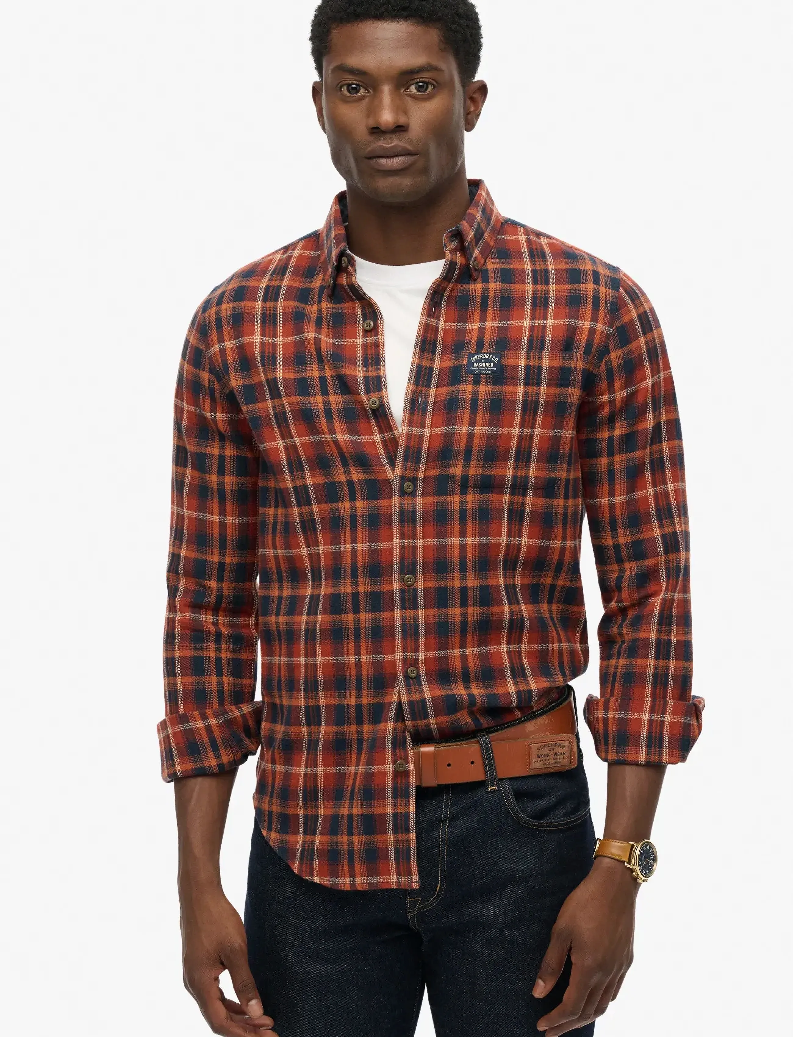 Superdry L/S COTTON LUMBERJACK SHIRT - Skjortor - LOGGER CHECK ORANGE / red