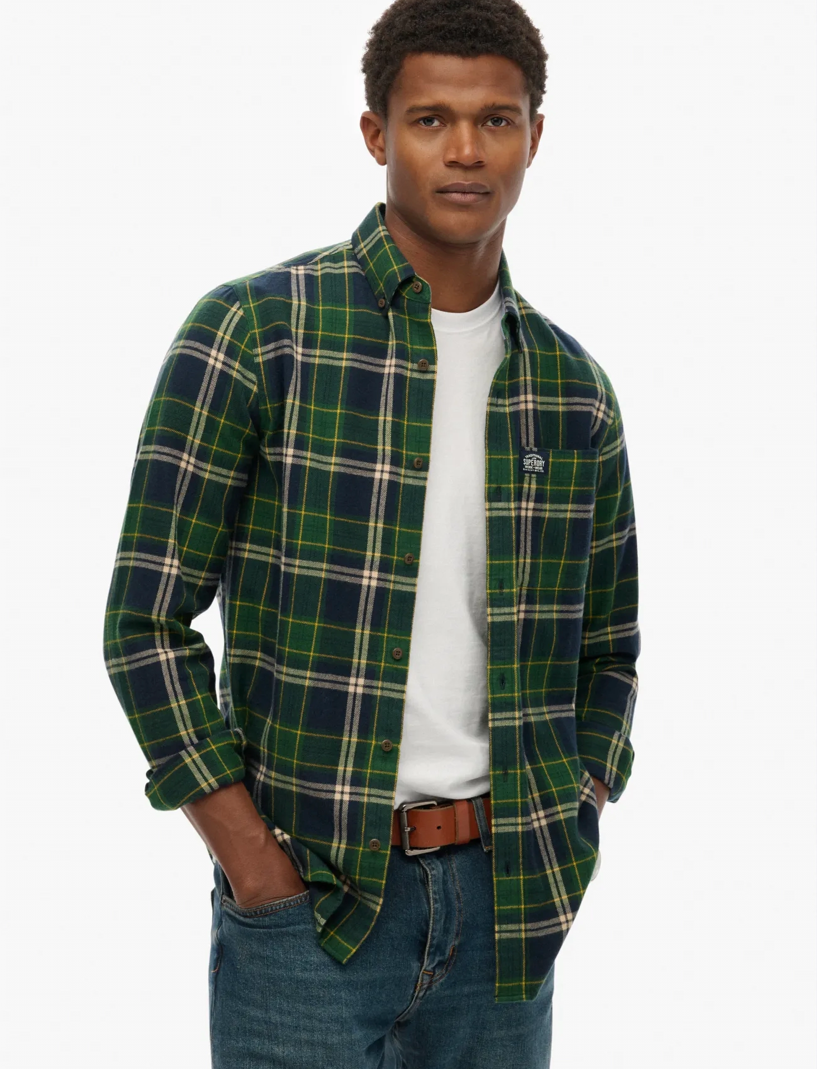 Superdry L/S COTTON LUMBERJACK SHIRT - Skjortor - PEYTON CHECK NAVY / green