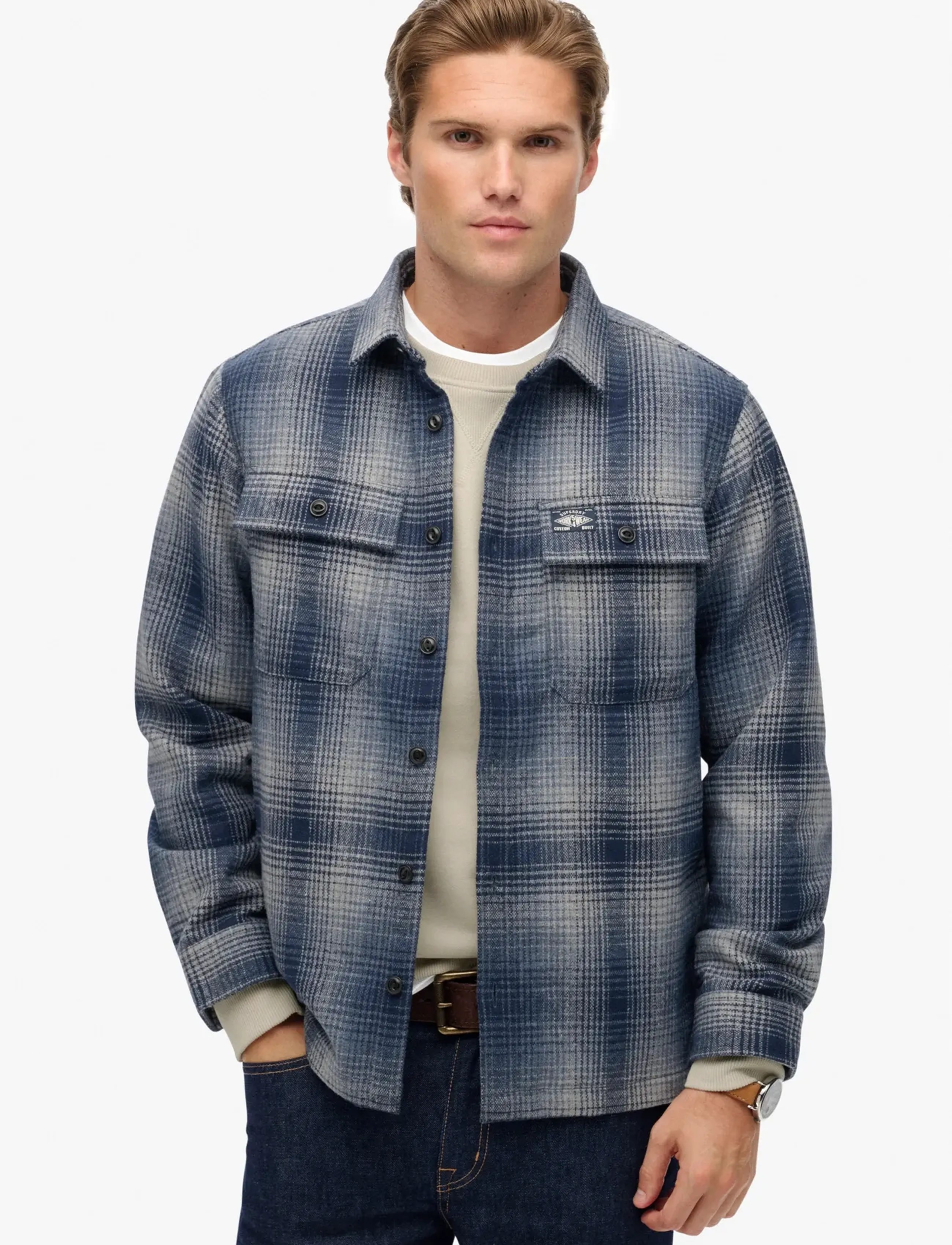 Superdry Wool Miller Overshirt, M, Oberteile, Blau - Overshirts, Männerswear