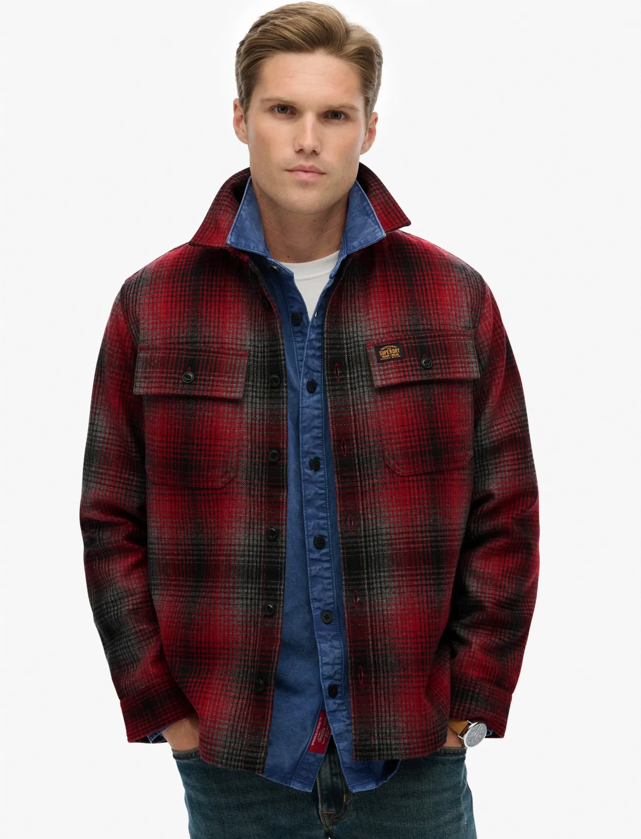 Superdry Wool Miller Overshirt, S, Oberteile, Rot - Overshirts, Männerswear