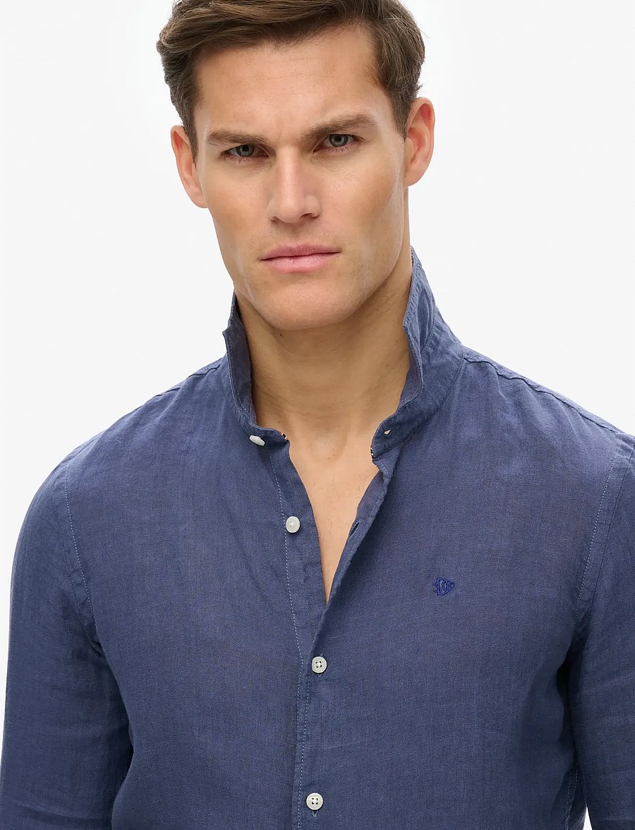 Superdry - SD EMB VACATION LS LINEN SHIRT - linen shirts - mariner navy - 4