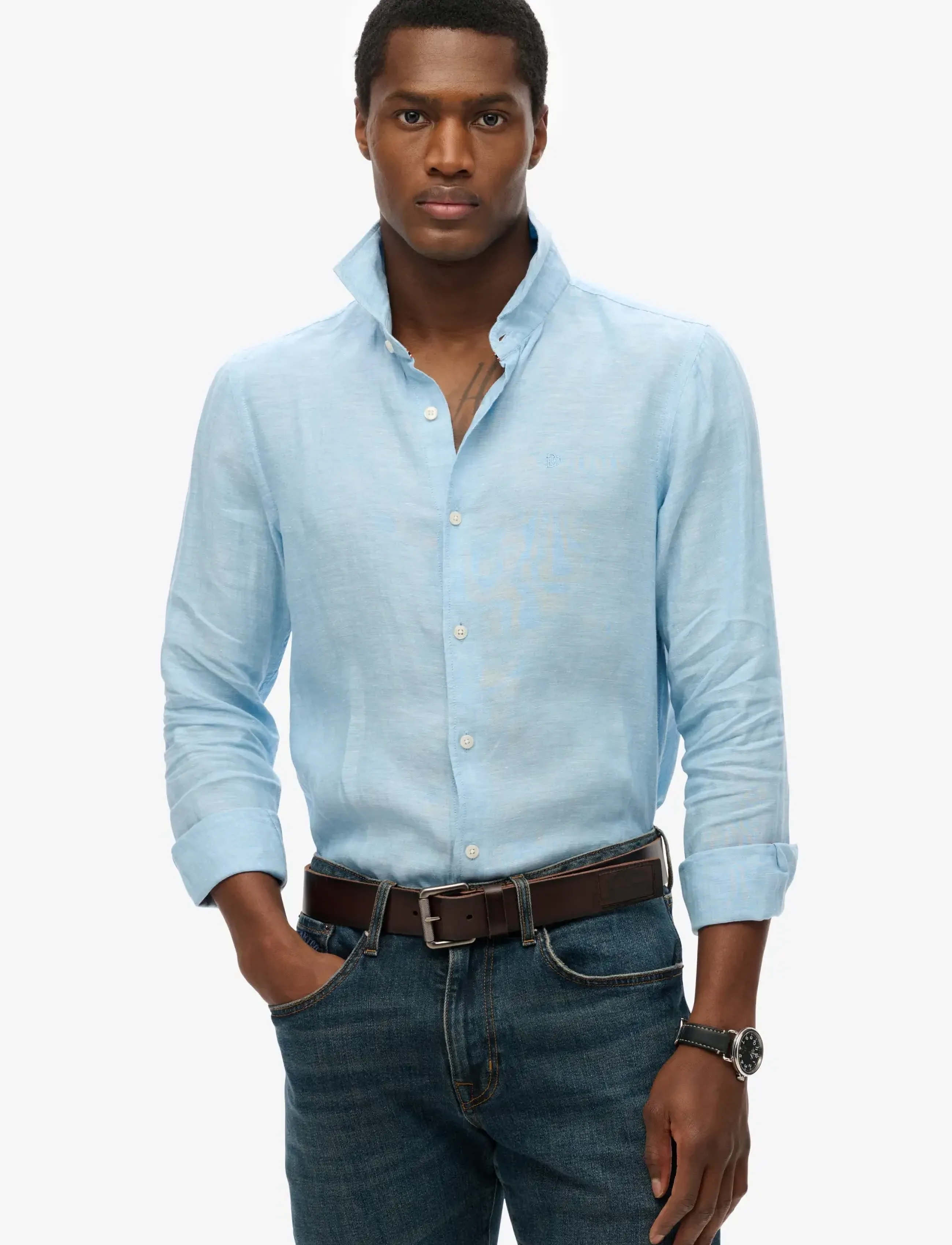 Superdry SD EMB VACATION LS LINEN SHIRT - Kläder - SEA BLUE CHAMBRAY / blue