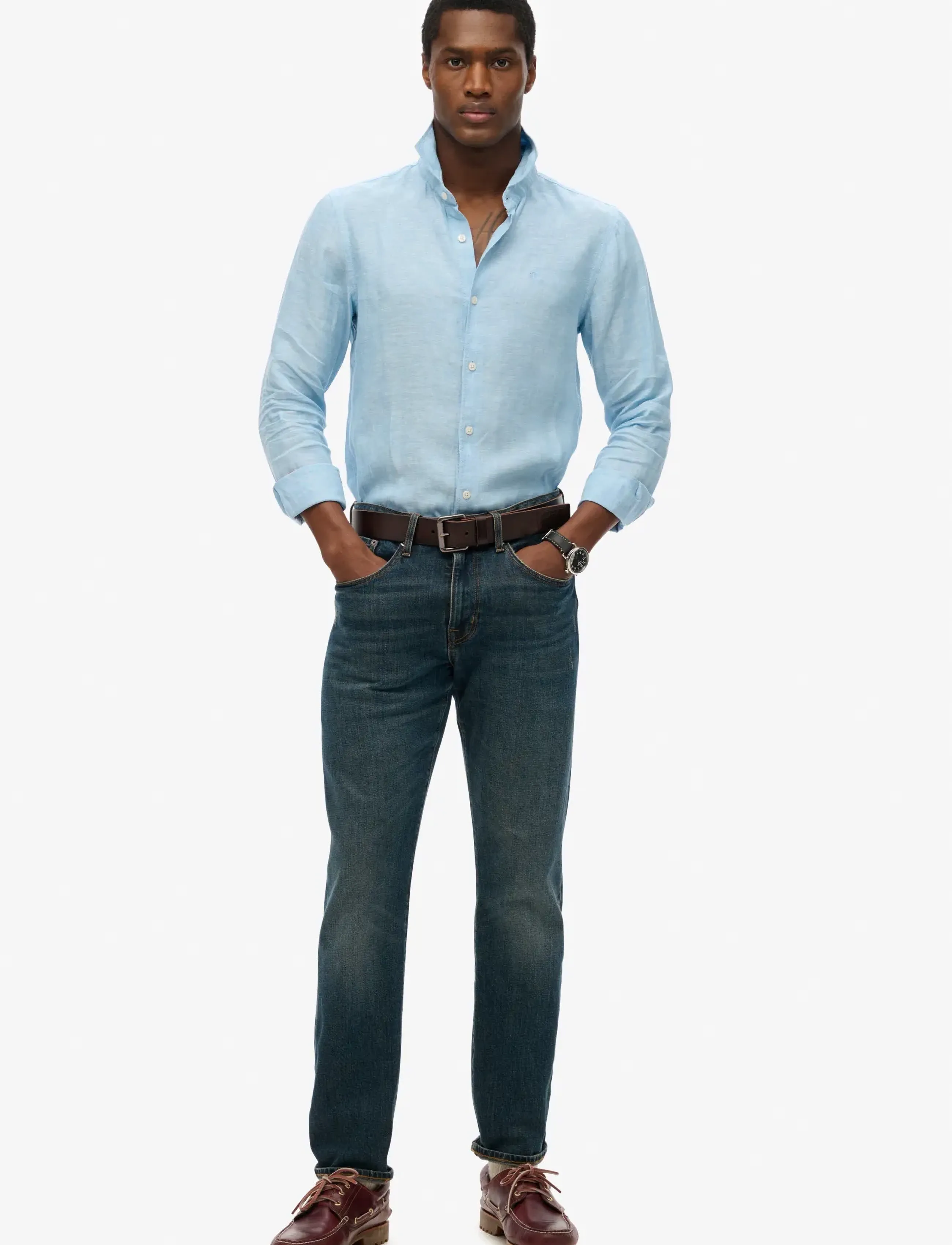 Superdry - SD EMB VACATION LS LINEN SHIRT - linneskjortor - sea blue chambray - 3
