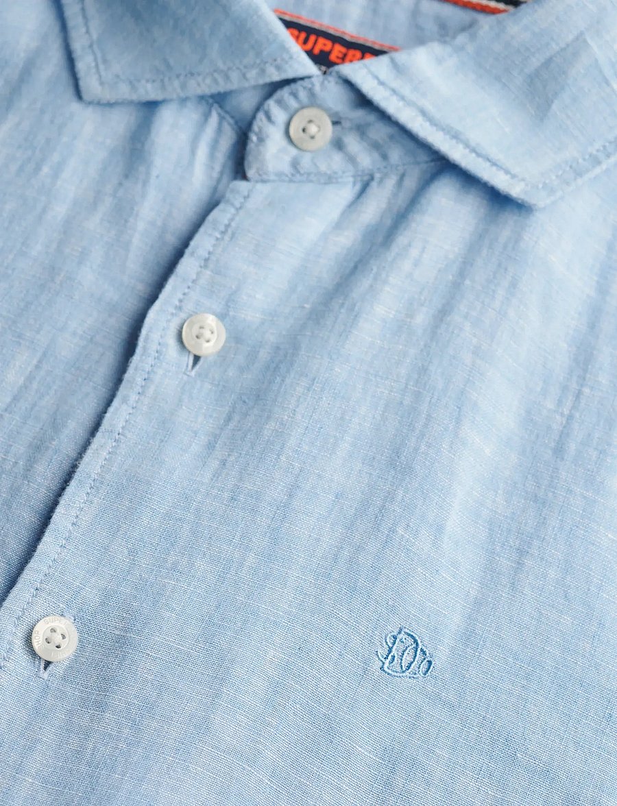Superdry - SD EMB VACATION LS LINEN SHIRT - linneskjortor - sea blue chambray - 4