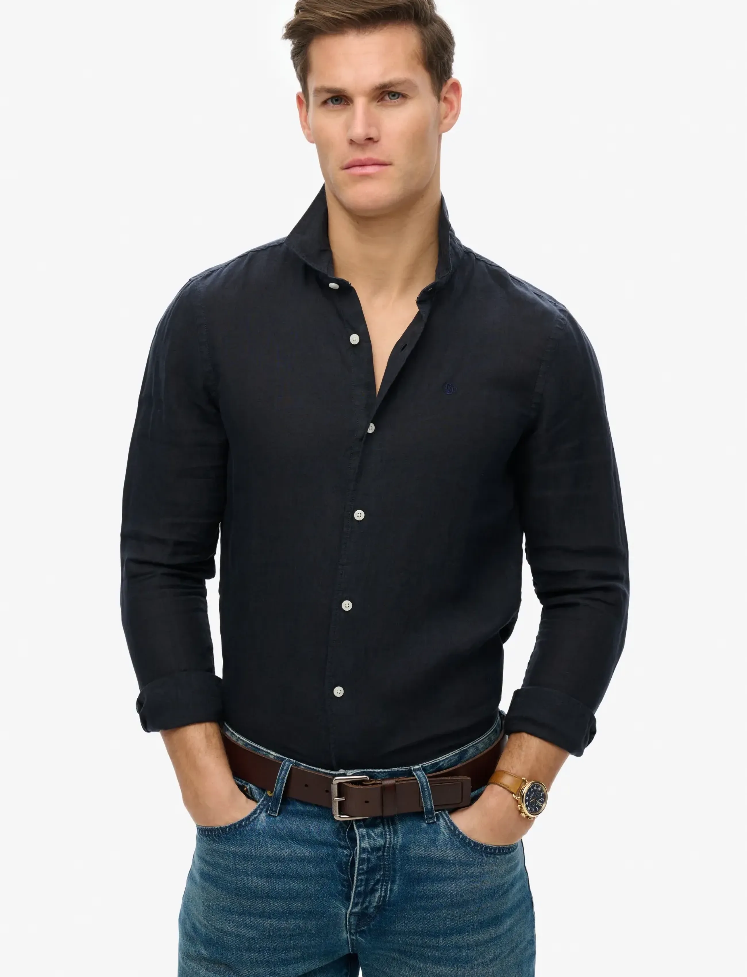 Superdry SD EMB VACATION LS LINEN SHIRT - Kläder - SUPER DARK NAVY / navy