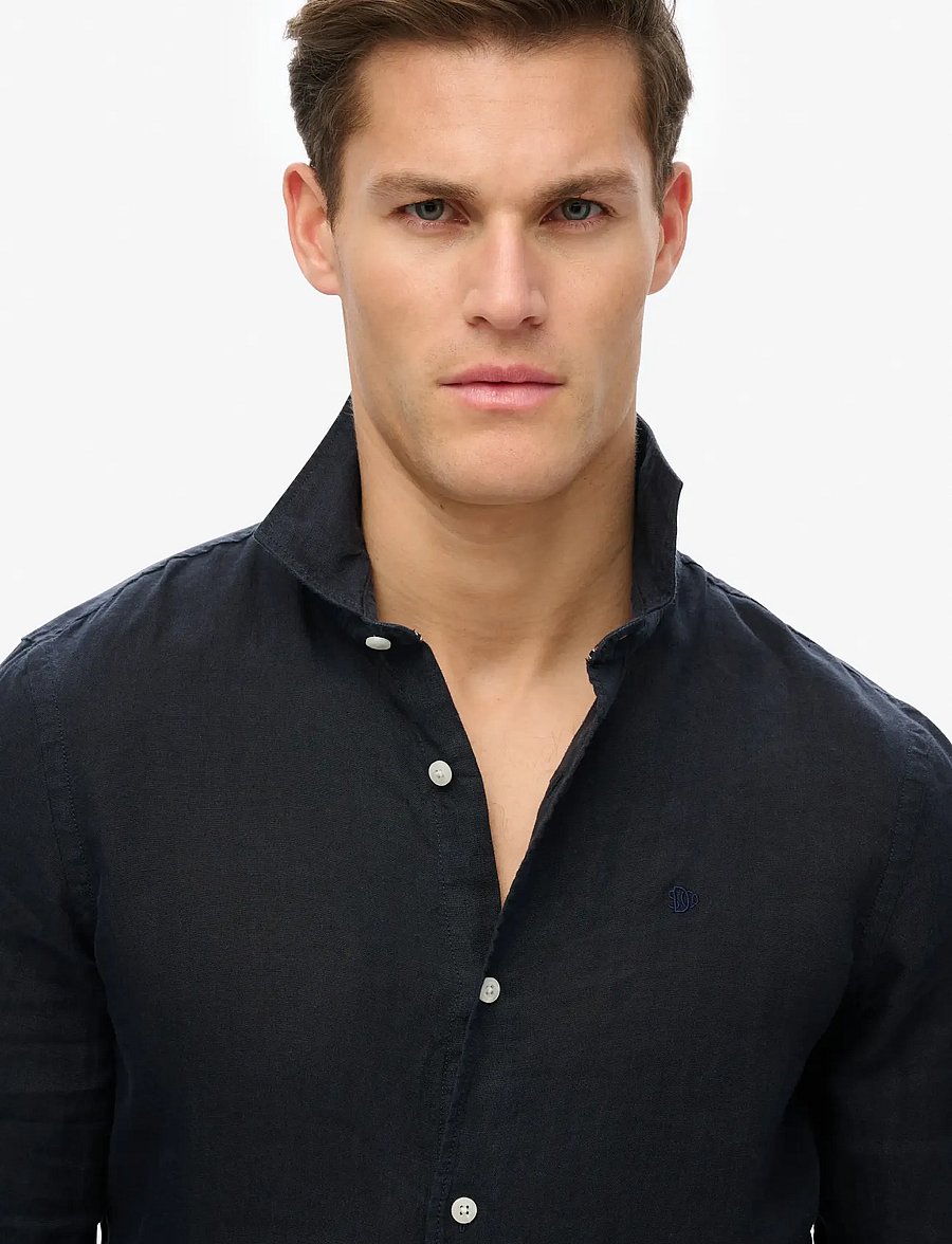 Superdry - SD EMB VACATION LS LINEN SHIRT - linneskjortor - super dark navy - 3