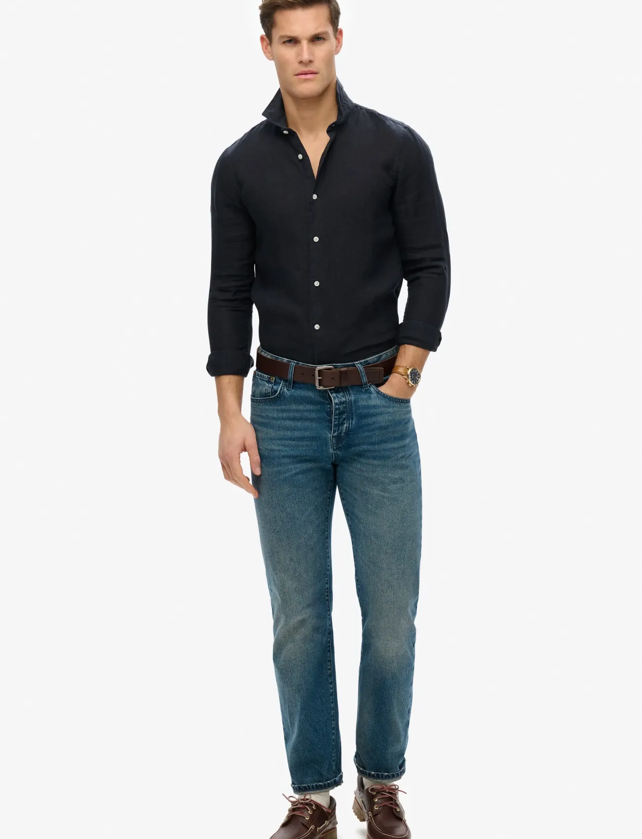 Superdry - SD EMB VACATION LS LINEN SHIRT - linneskjortor - super dark navy - 4