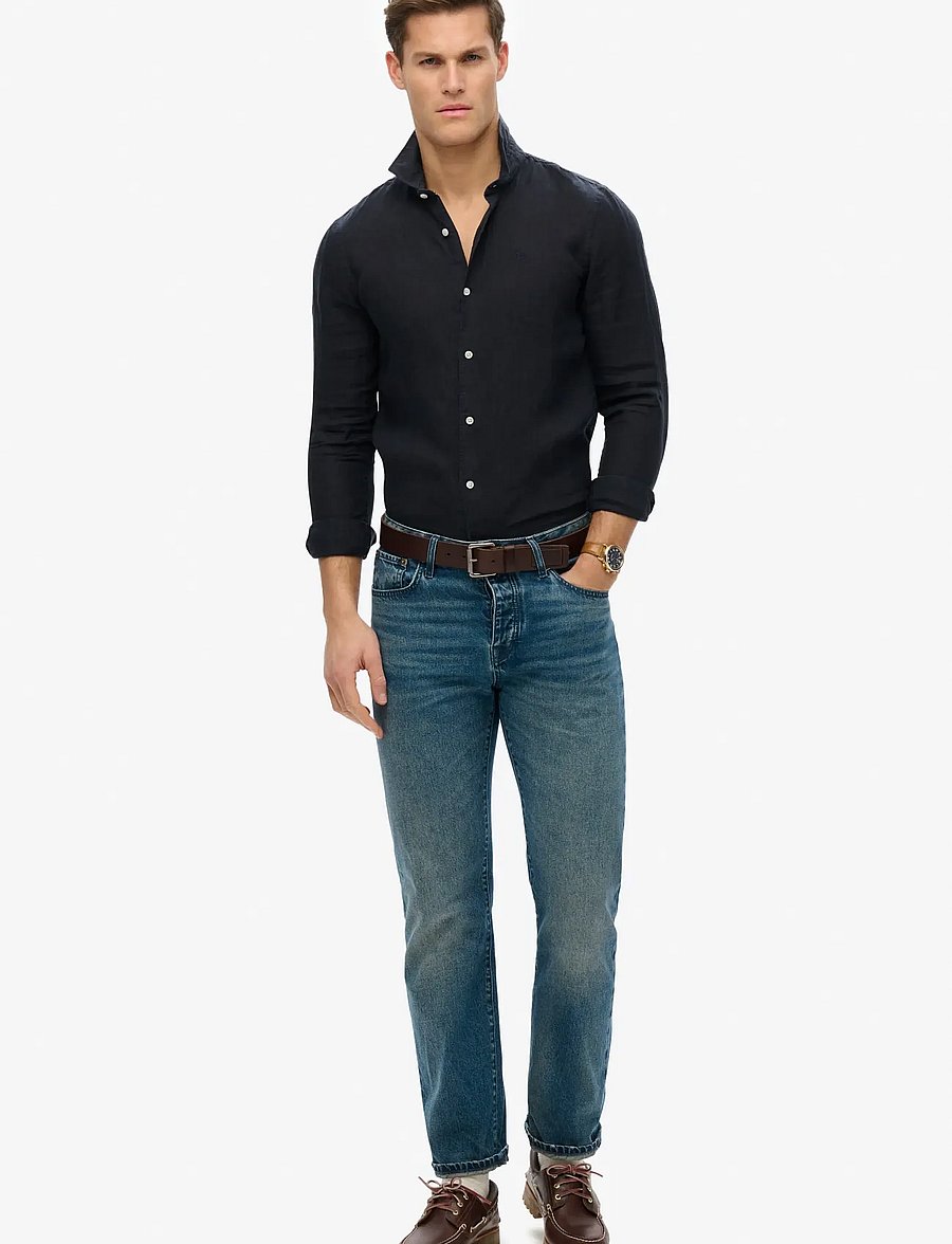 Superdry - SD EMB VACATION LS LINEN SHIRT - linneskjortor - super dark navy - 4