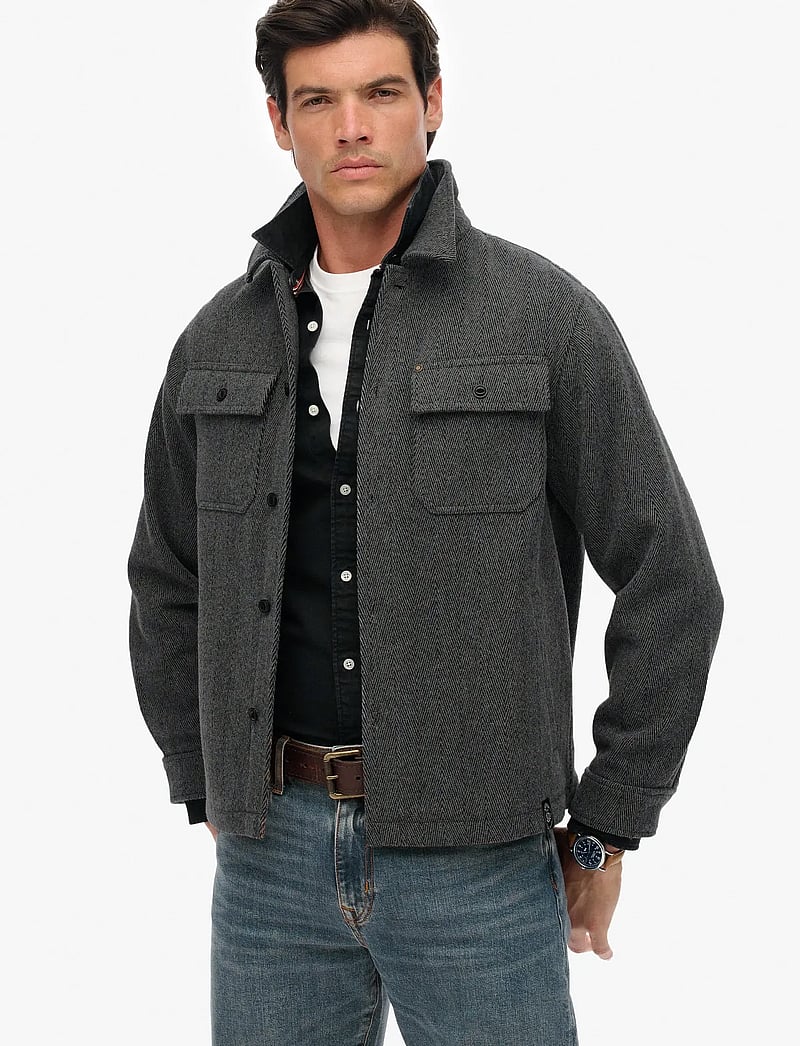 Superdry - MERCHANT HERRINGBONE OVERSHIRT - kolekcje - mono herringbone - 0