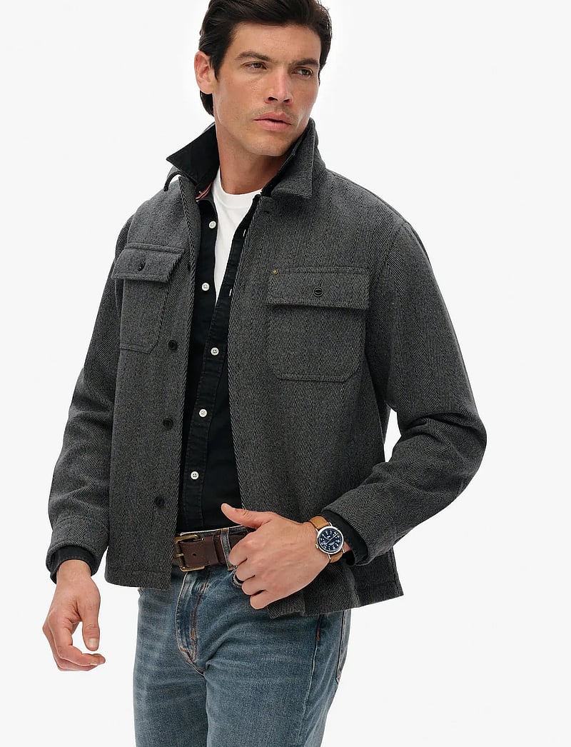 Superdry - MERCHANT HERRINGBONE OVERSHIRT - kolekcje - mono herringbone - 3