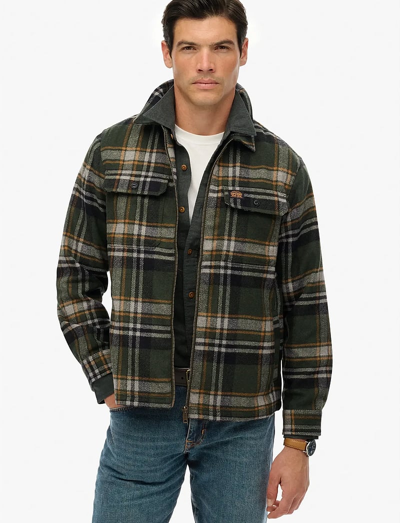 Superdry - WOOL MILLER ZIP OVERSHIRT - kolleksjoner - buckshot check olive - 0