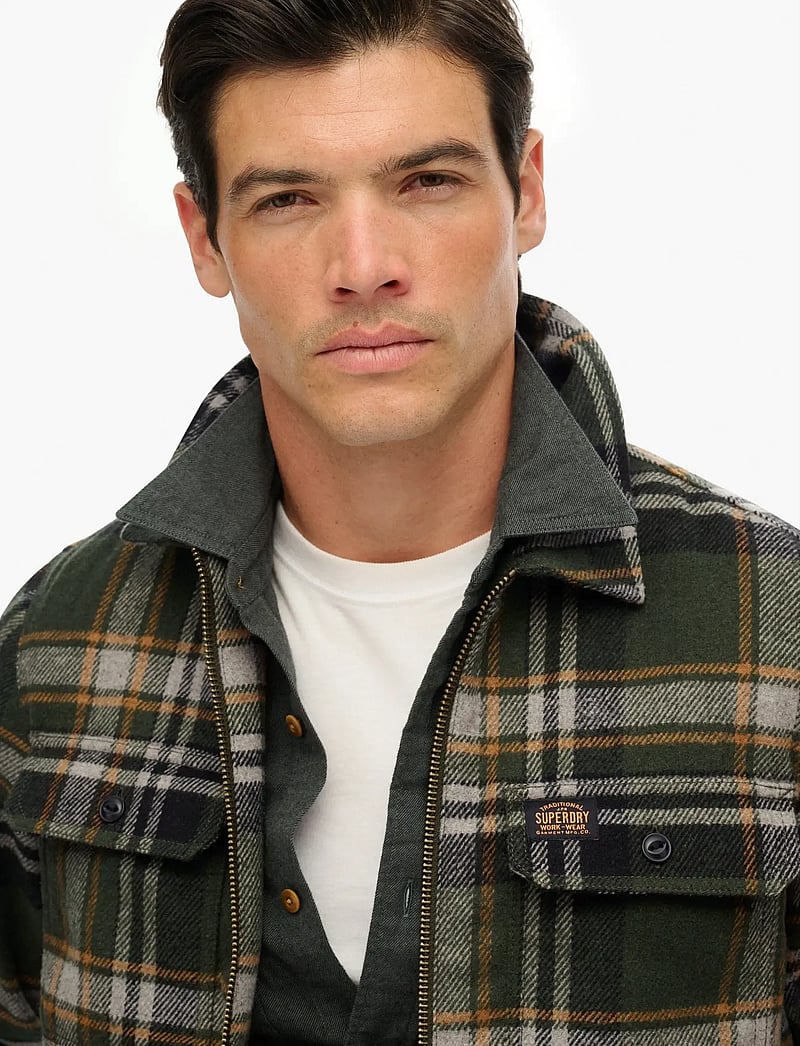 Superdry - WOOL MILLER ZIP OVERSHIRT - kolleksjoner - buckshot check olive - 3