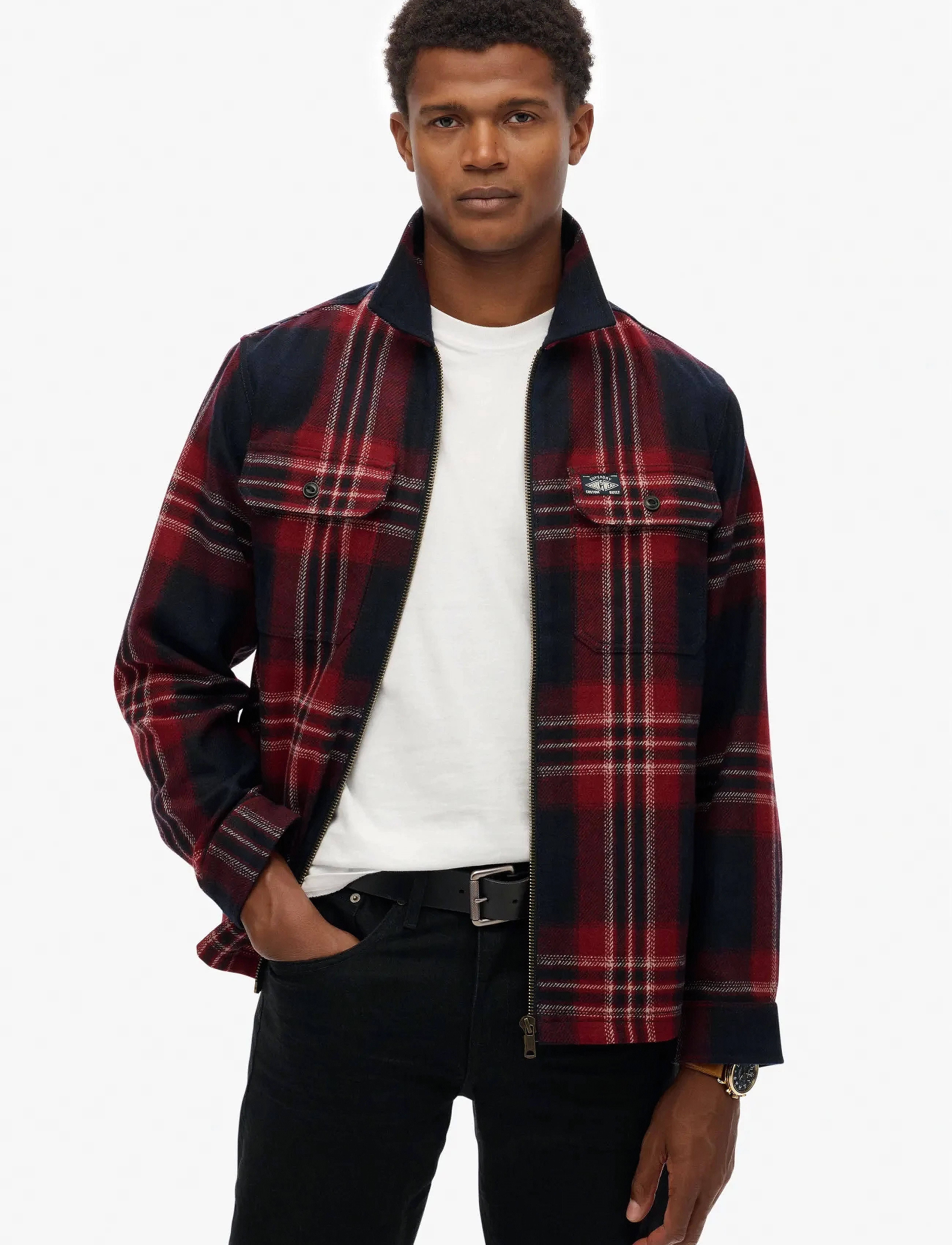 Superdry WOOL MILLER ZIP OVERSHIRT - Overshirts - MICHIGAN CHECK NAVY / red