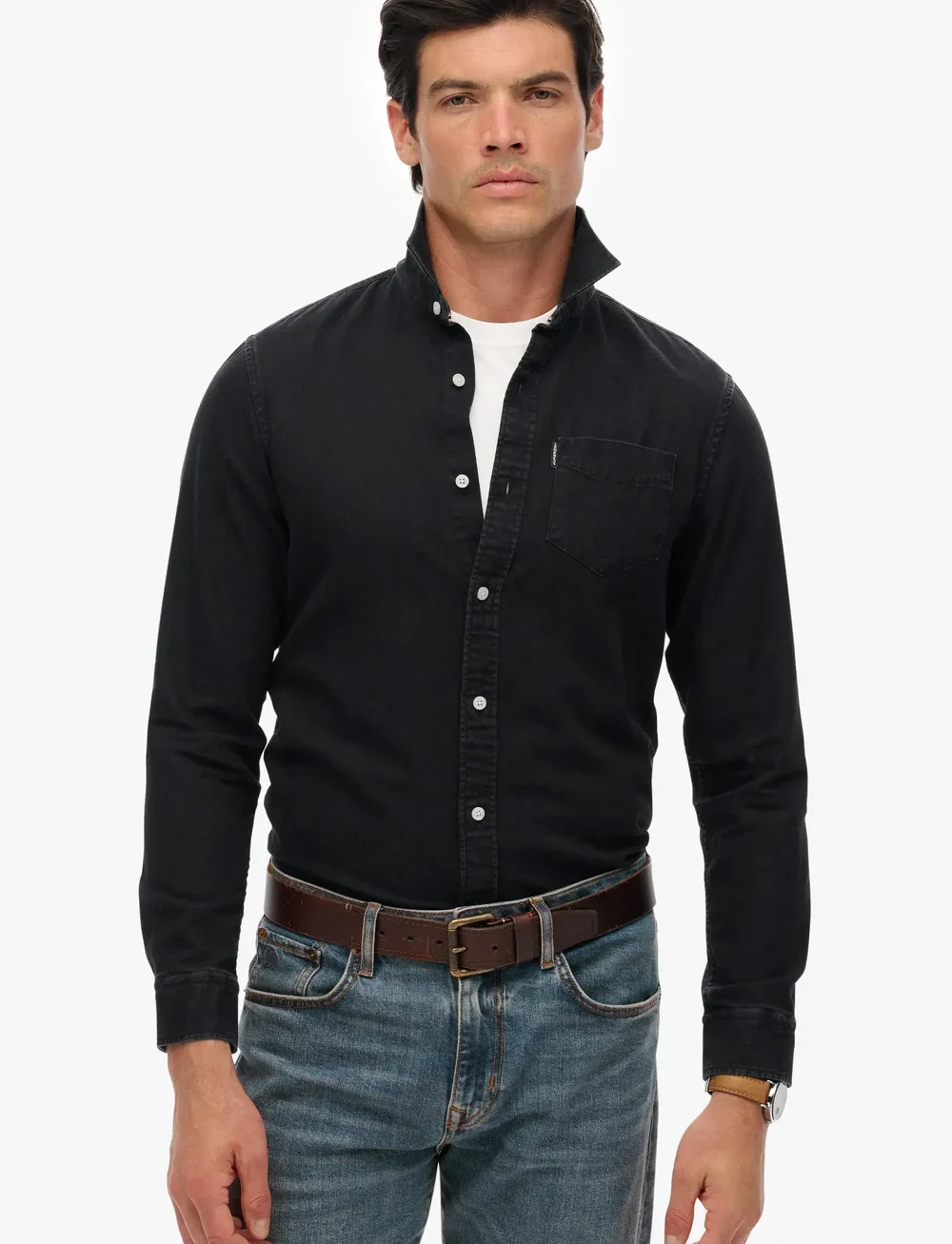 Superdry - ESSENTIALS L/S DENIM SHIRT - jeansskjortor - jet black - 0