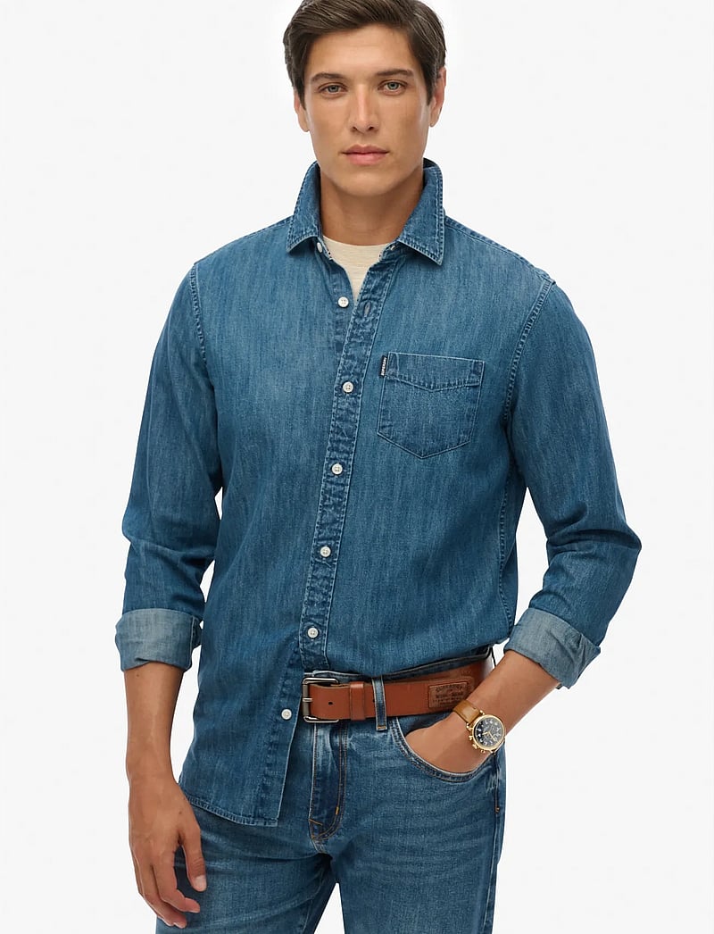 Superdry - ESSENTIALS L/S DENIM SHIRT - jeanshemden - worn wash - 0