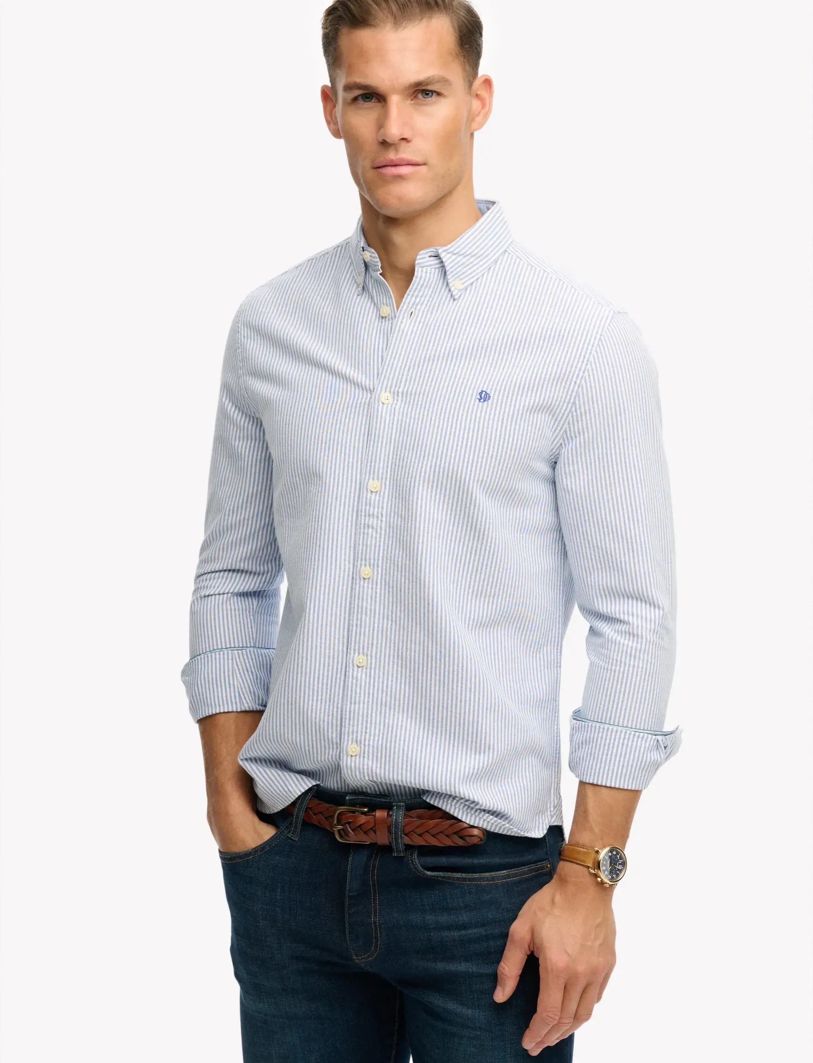 Superdry PREPPY OXFORD L/S SHIRT - Tøj - AZURE BLUE CHALK STRIPE / blue