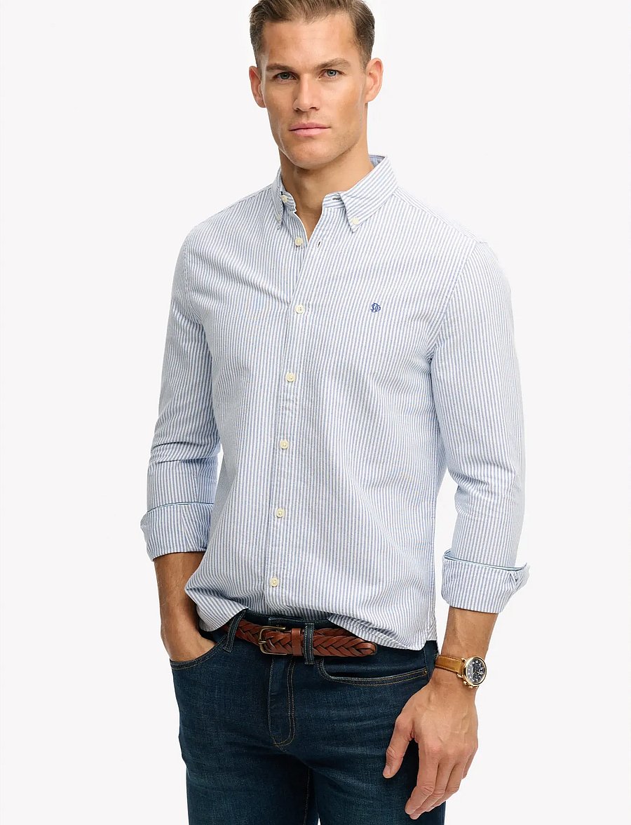 Superdry - PREPPY OXFORD L/S SHIRT - röndóttar skyrtur - azure blue chalk stripe - 0