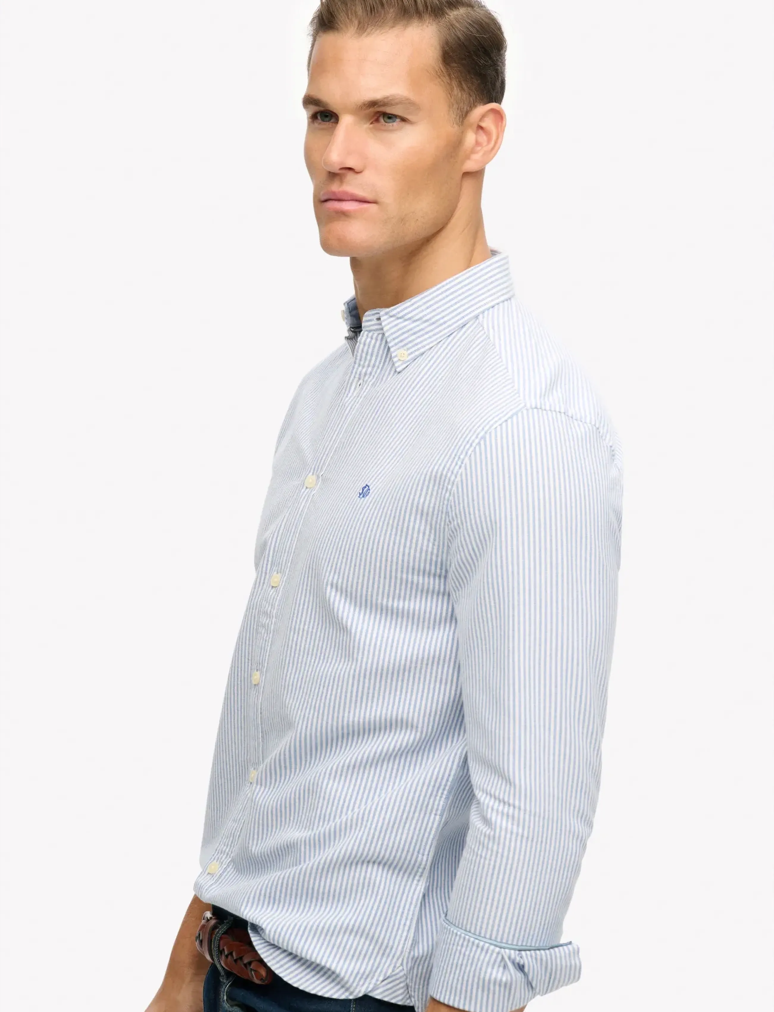 Superdry - PREPPY OXFORD L/S SHIRT - röndóttar skyrtur - azure blue chalk stripe - 4