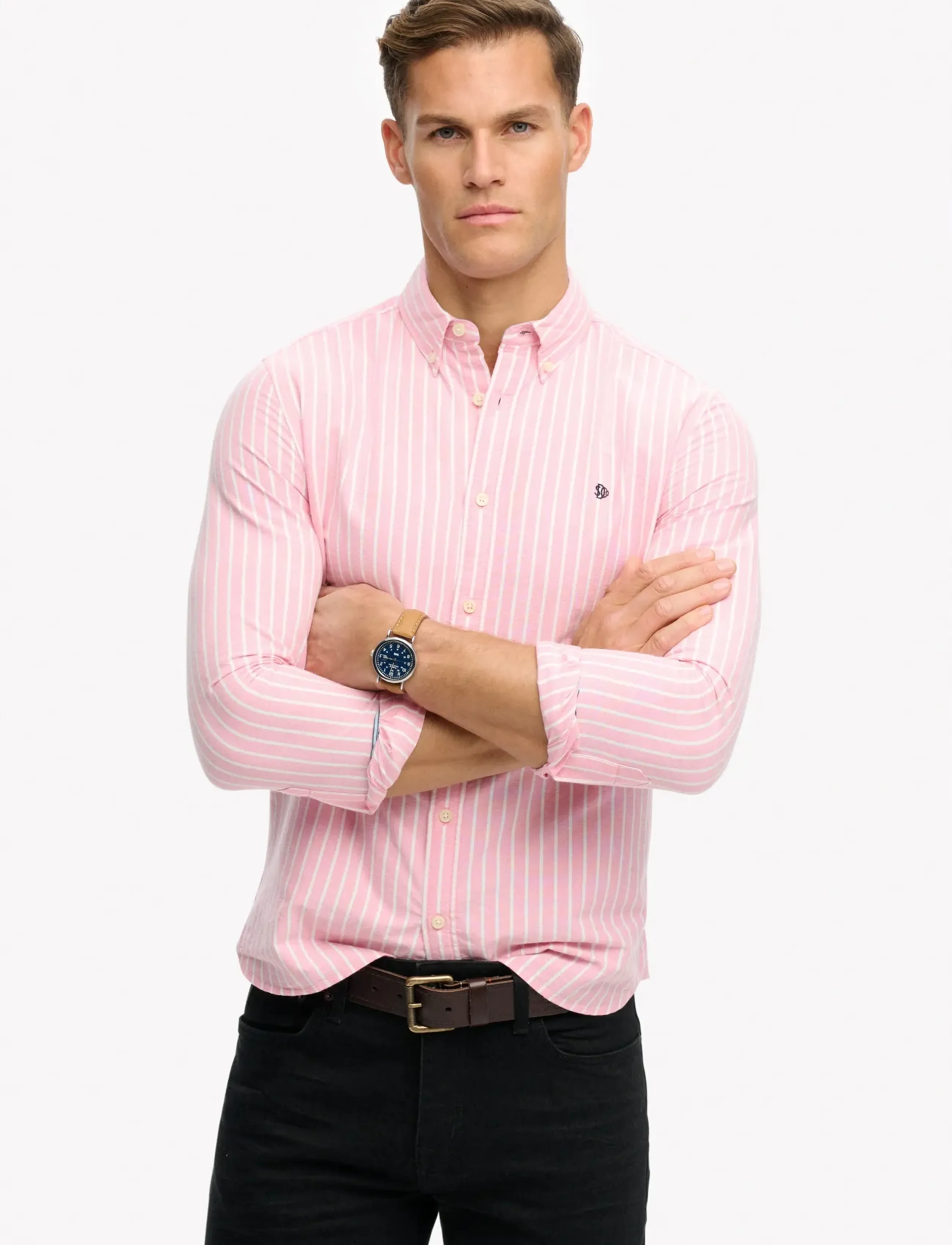 Superdry PREPPY OXFORD L/S SHIRT - Stribede skjorter - CALI CORAL/OPTIC STRIPE / pink/rose