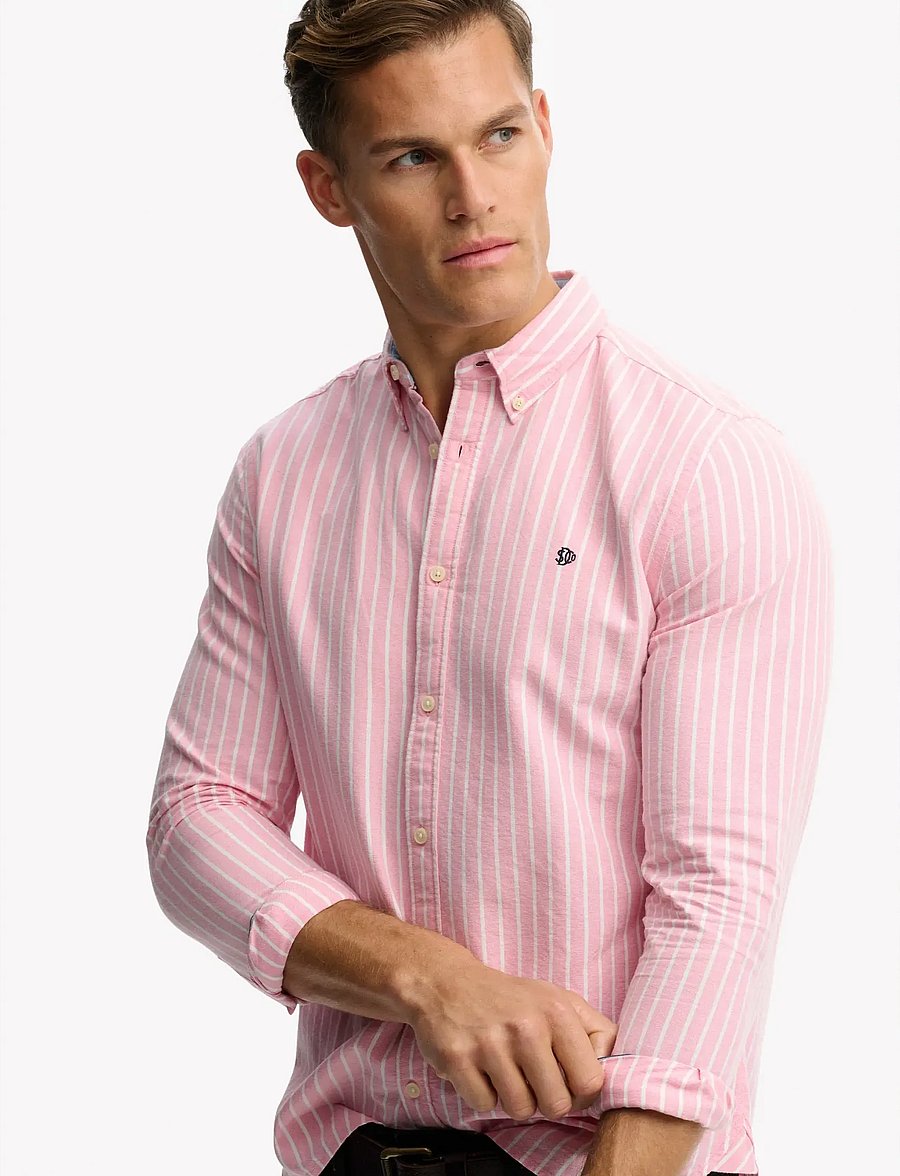 Superdry - PREPPY OXFORD L/S SHIRT - stribede skjorter - cali coral/optic stripe - 4