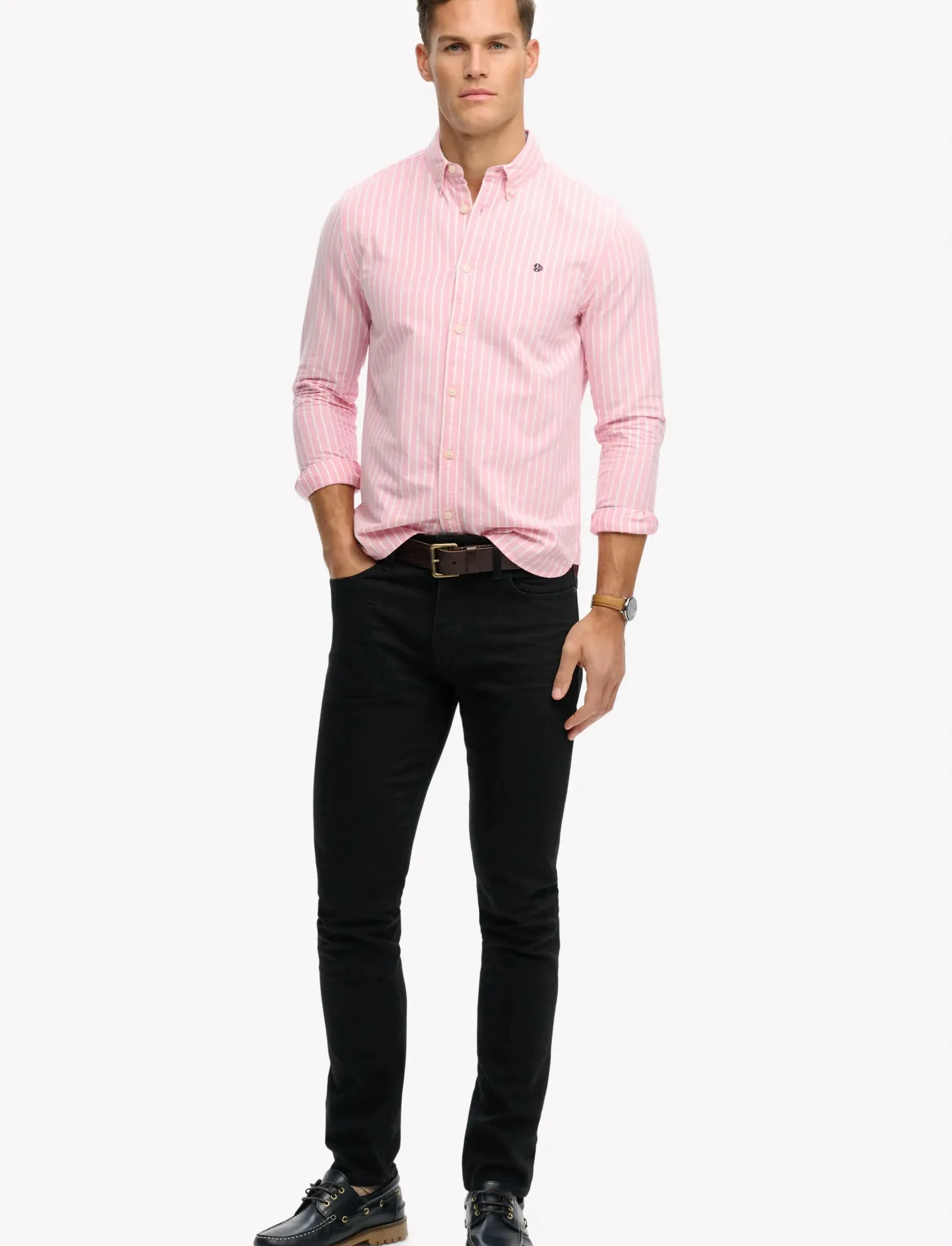 Superdry - PREPPY OXFORD L/S SHIRT - stribede skjorter - cali coral/optic stripe - 5