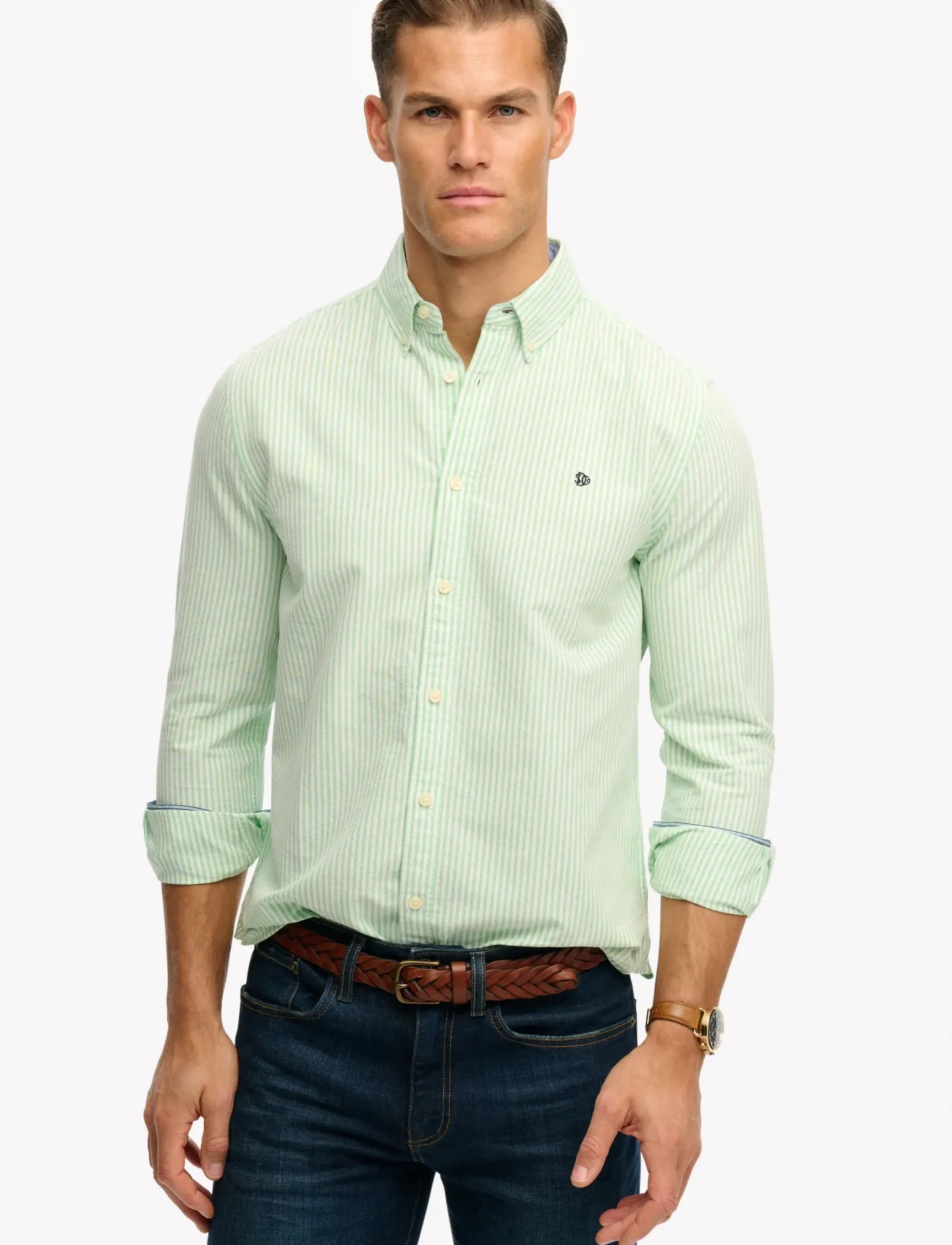 Superdry PREPPY OXFORD L/S SHIRT - Shirts - MINT STRIPE / green