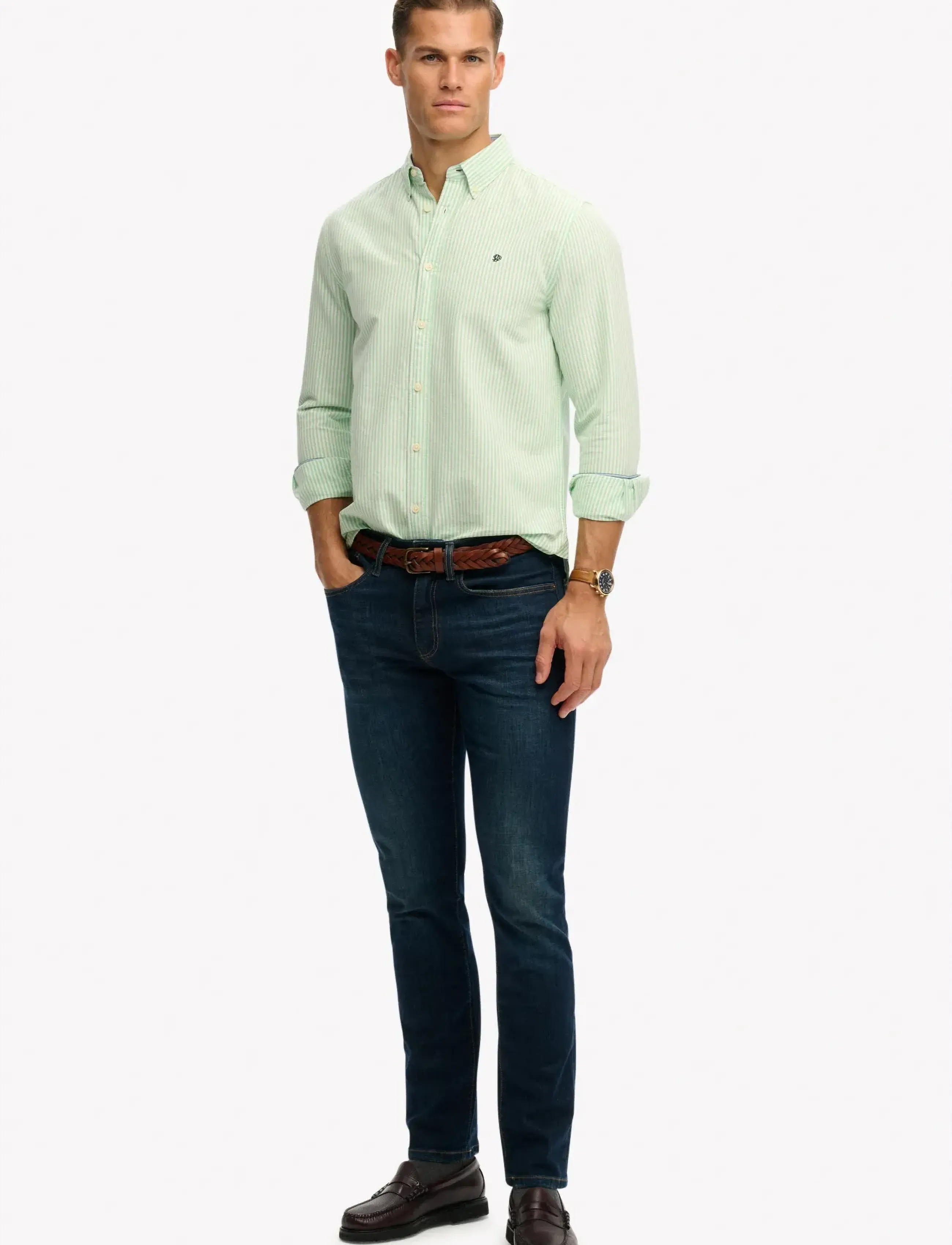 Superdry - PREPPY OXFORD L/S SHIRT - stribede skjorter - mint stripe - 5