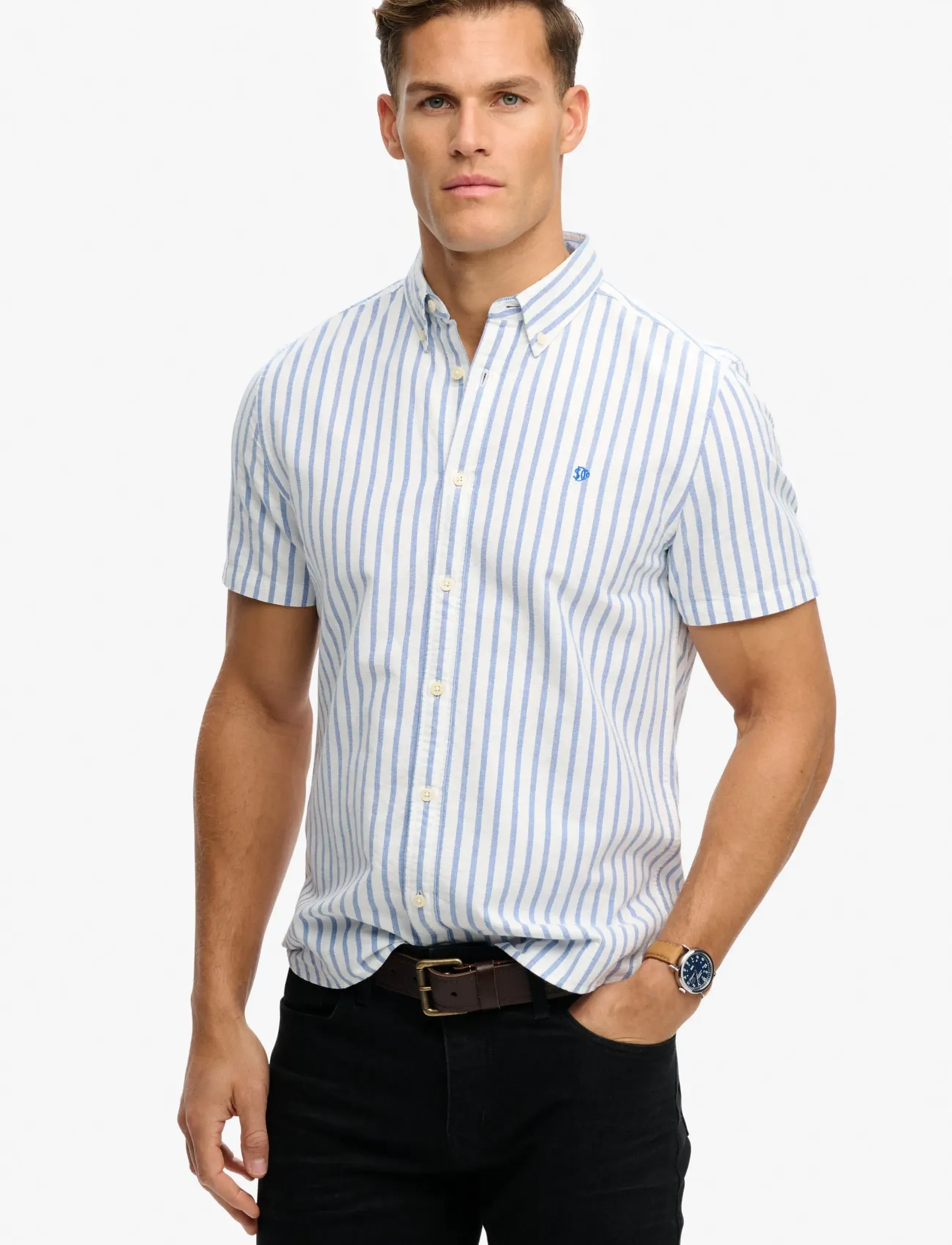 Superdry PREPPY OXFORD S/S SHIRT - Tarjoukset - BLUE BEACH STRIPE / blue