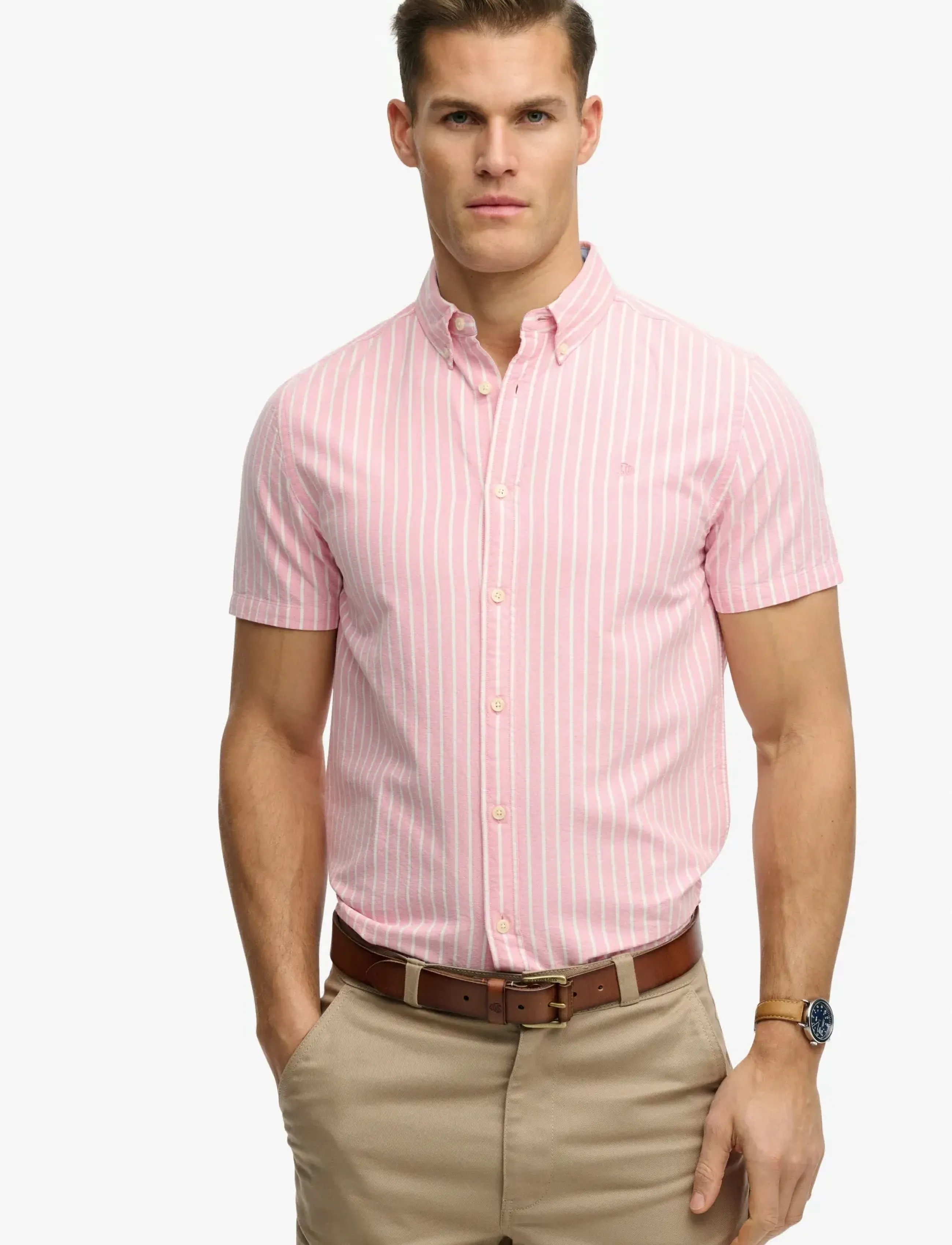 Superdry PREPPY OXFORD S/S SHIRT - Hemden - CALI CORAL/OPTIC STRIPE / pink/rose