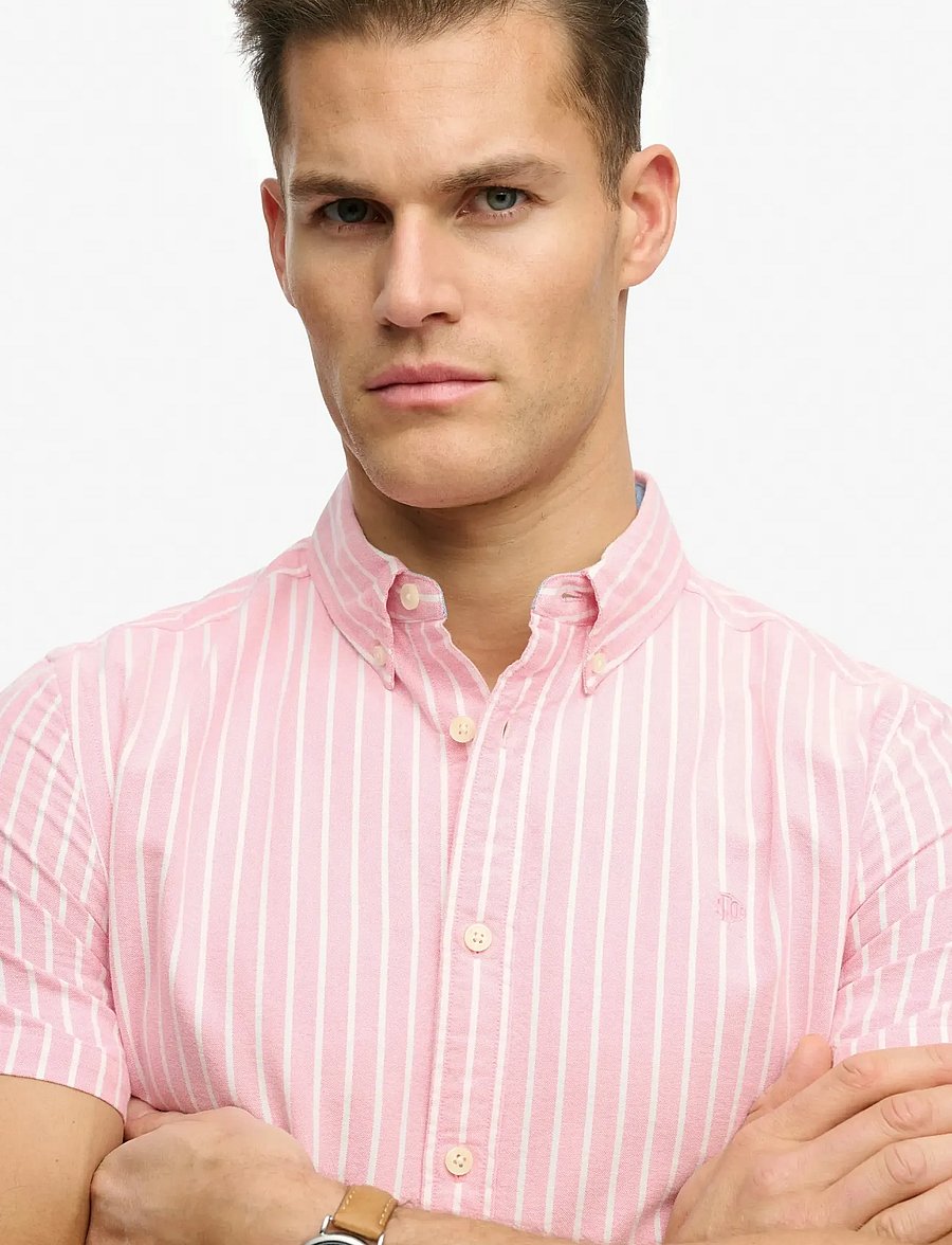 Superdry - PREPPY OXFORD S/S SHIRT - kurzarmhemden - cali coral/optic stripe - 2