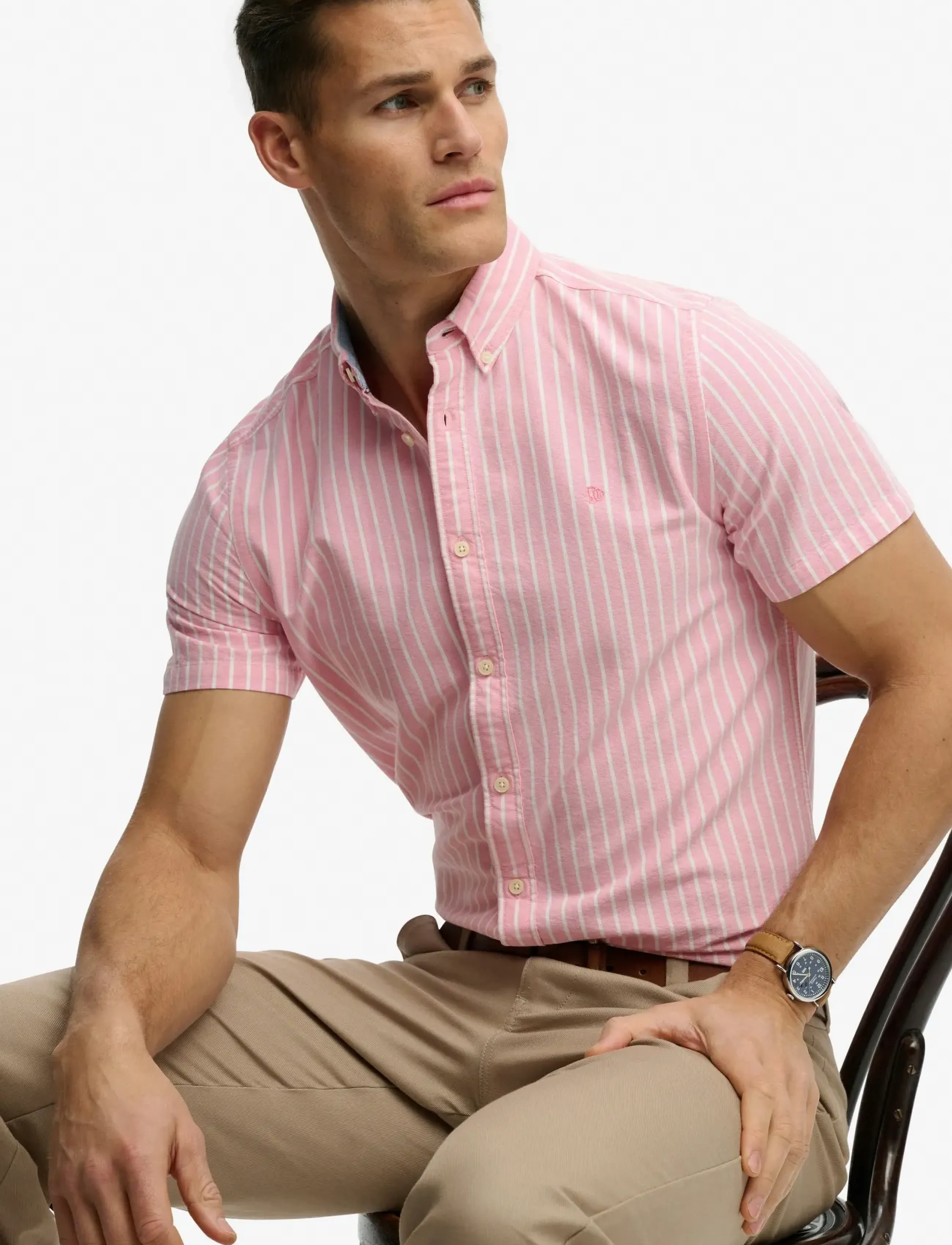 Superdry - PREPPY OXFORD S/S SHIRT - kortærmede skjorter - cali coral/optic stripe - 3
