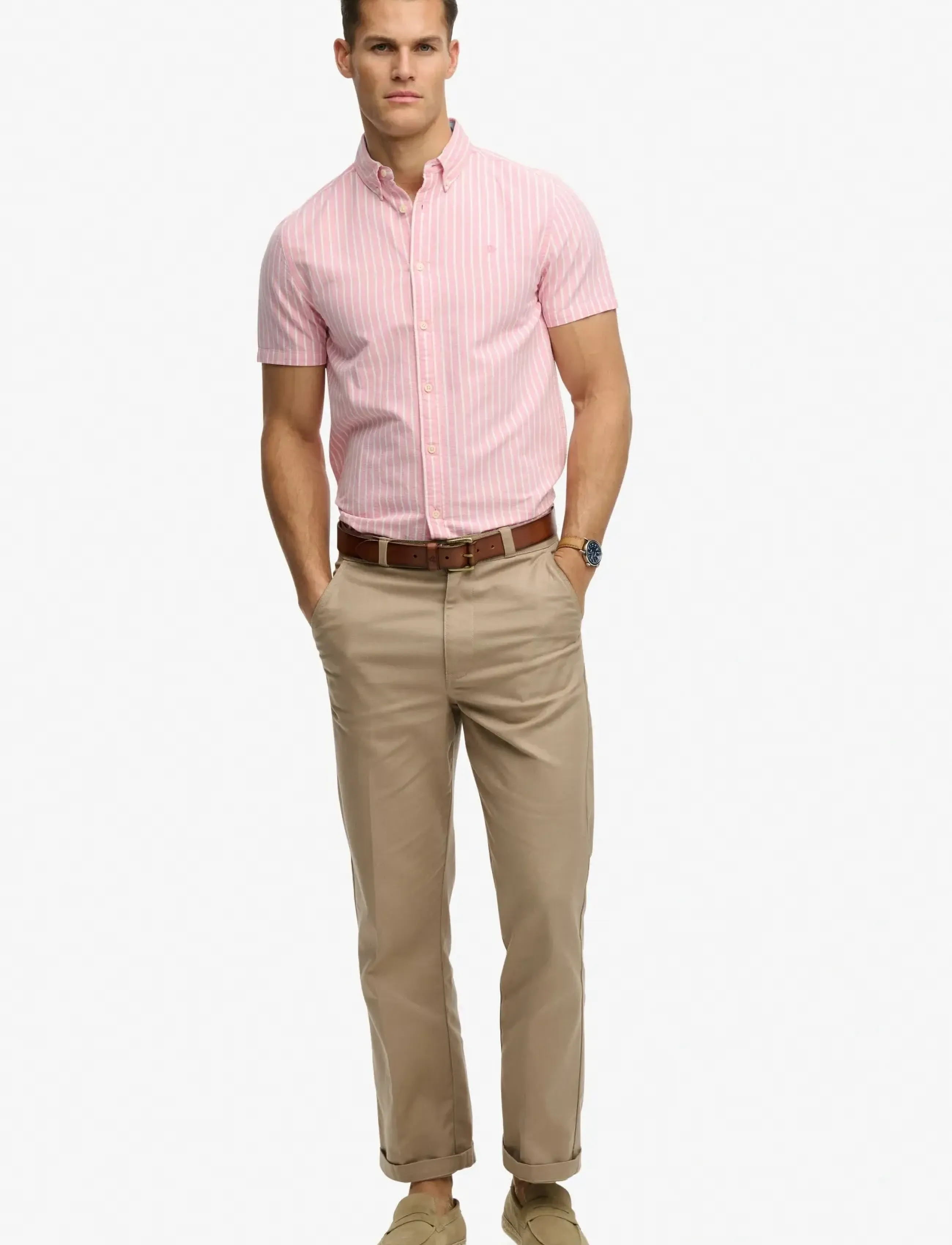 Superdry - PREPPY OXFORD S/S SHIRT - kortærmede skjorter - cali coral/optic stripe - 4