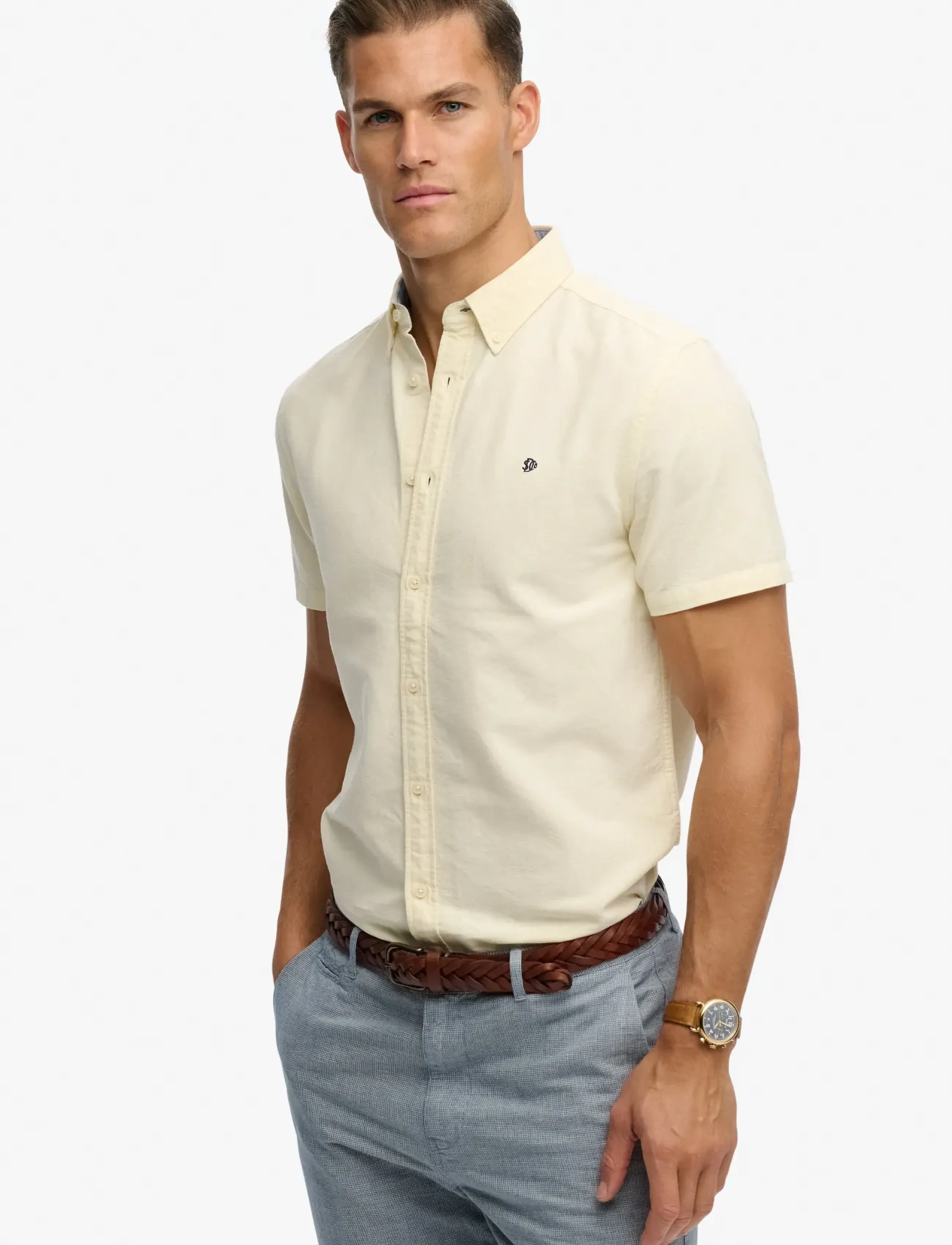 Superdry PREPPY OXFORD S/S SHIRT - Hemden - PASTEL YELLOW CHAMBRAY / yellow