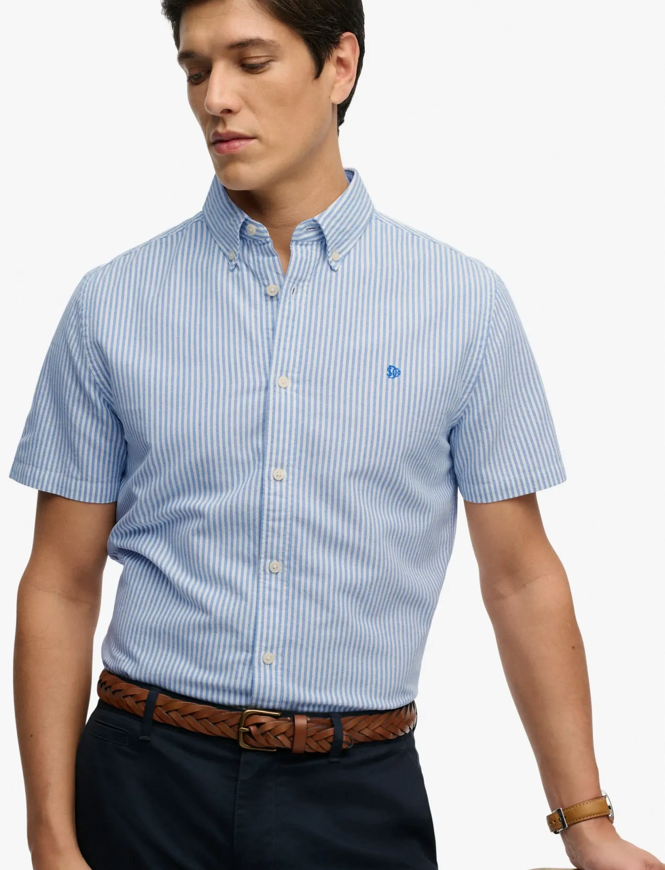 Superdry - PREPPY OXFORD S/S SHIRT - kortærmede skjorter - sky blue stripe - 3