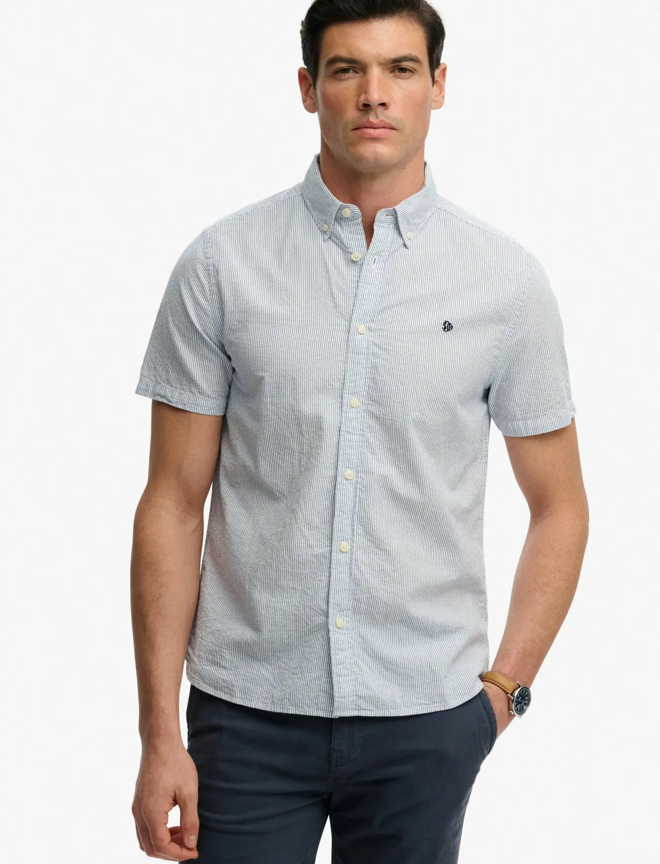 Superdry CLASSIC SEERSUCKER S/S SHIRT - Kollektionen - CREAM/BLUE / multi