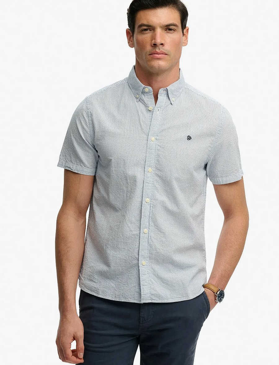 Superdry - CLASSIC SEERSUCKER S/S SHIRT - short-sleeved shirts - cream/blue - 0