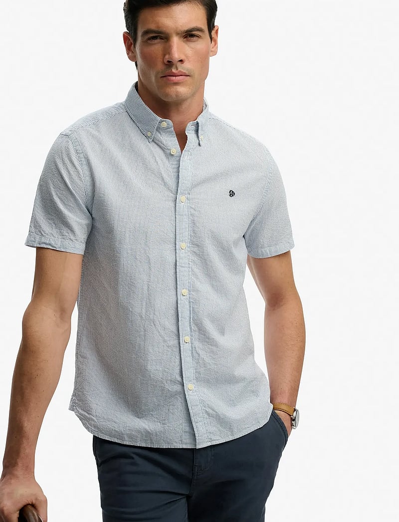 Superdry - CLASSIC SEERSUCKER S/S SHIRT - kurzarmhemden - cream/blue - 4