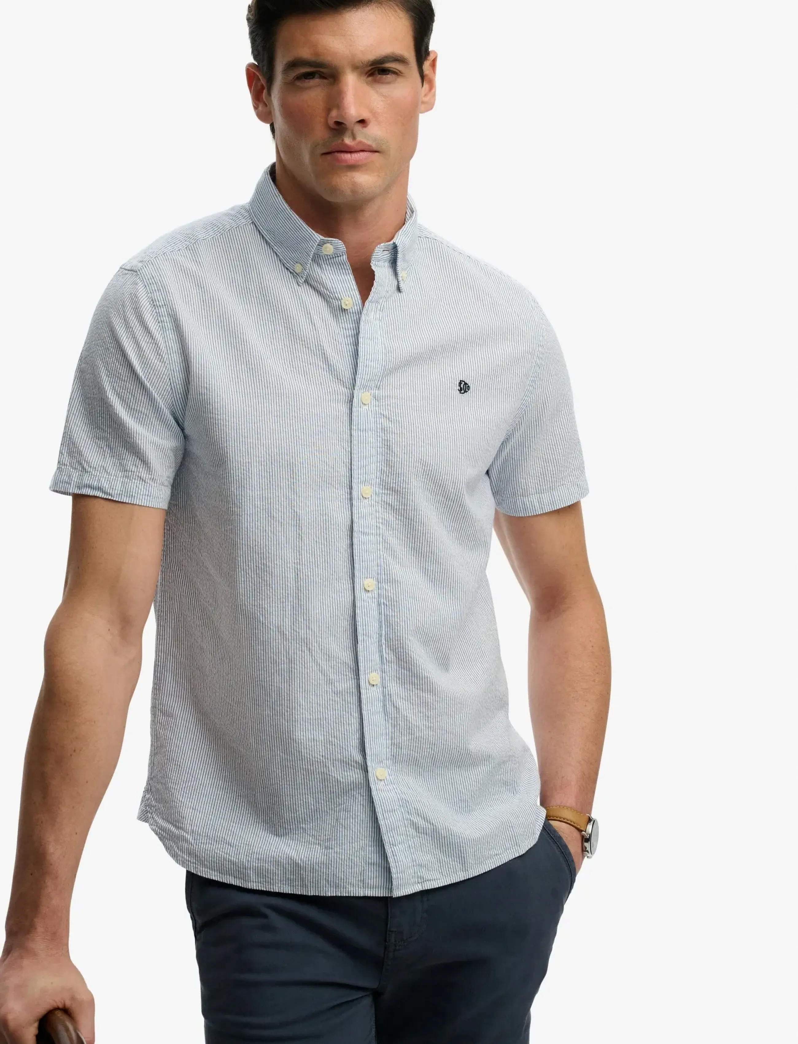 Superdry - CLASSIC SEERSUCKER S/S SHIRT - stutterma skyrtur - cream/blue - 4