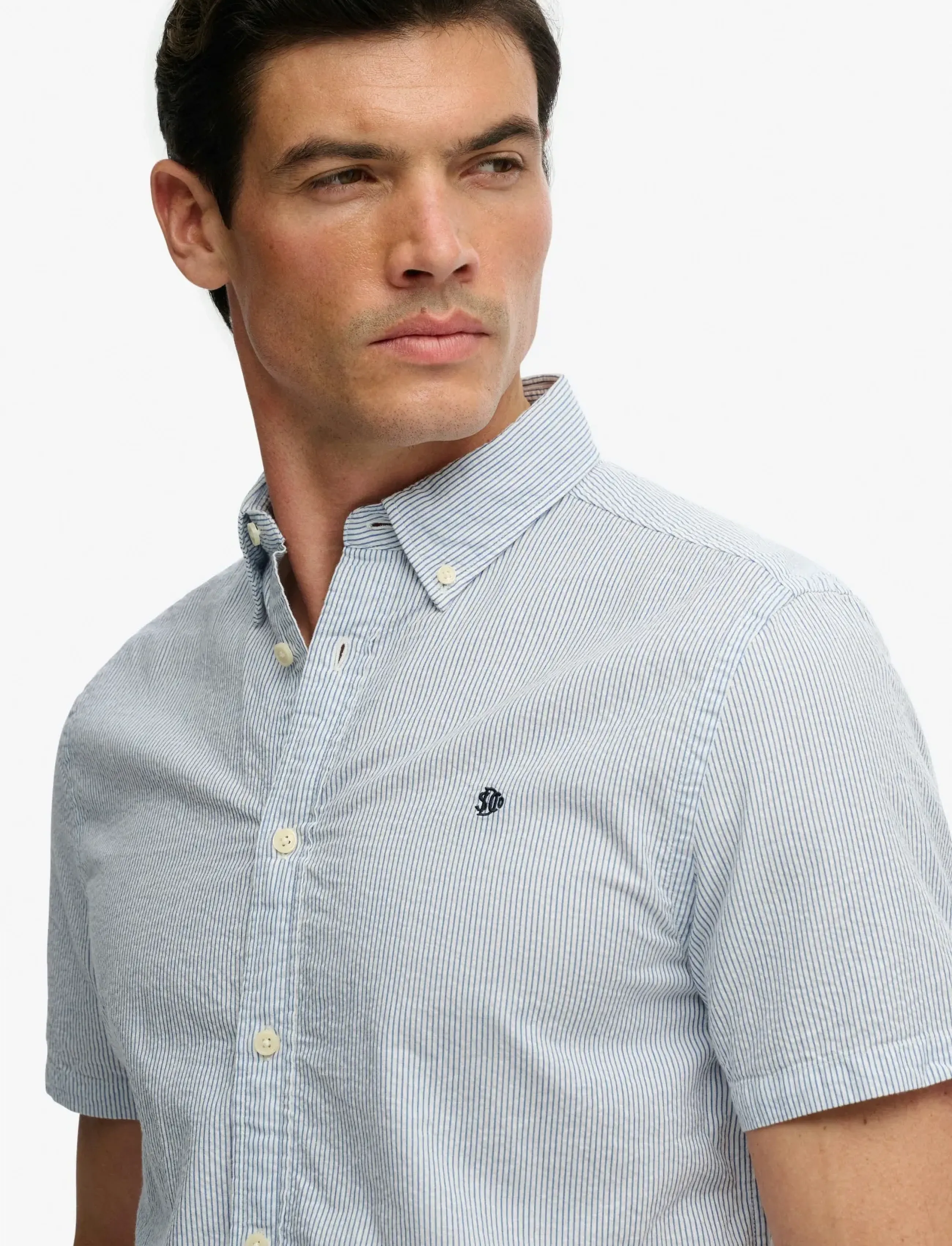 Superdry - CLASSIC SEERSUCKER S/S SHIRT - stutterma skyrtur - cream/blue - 5