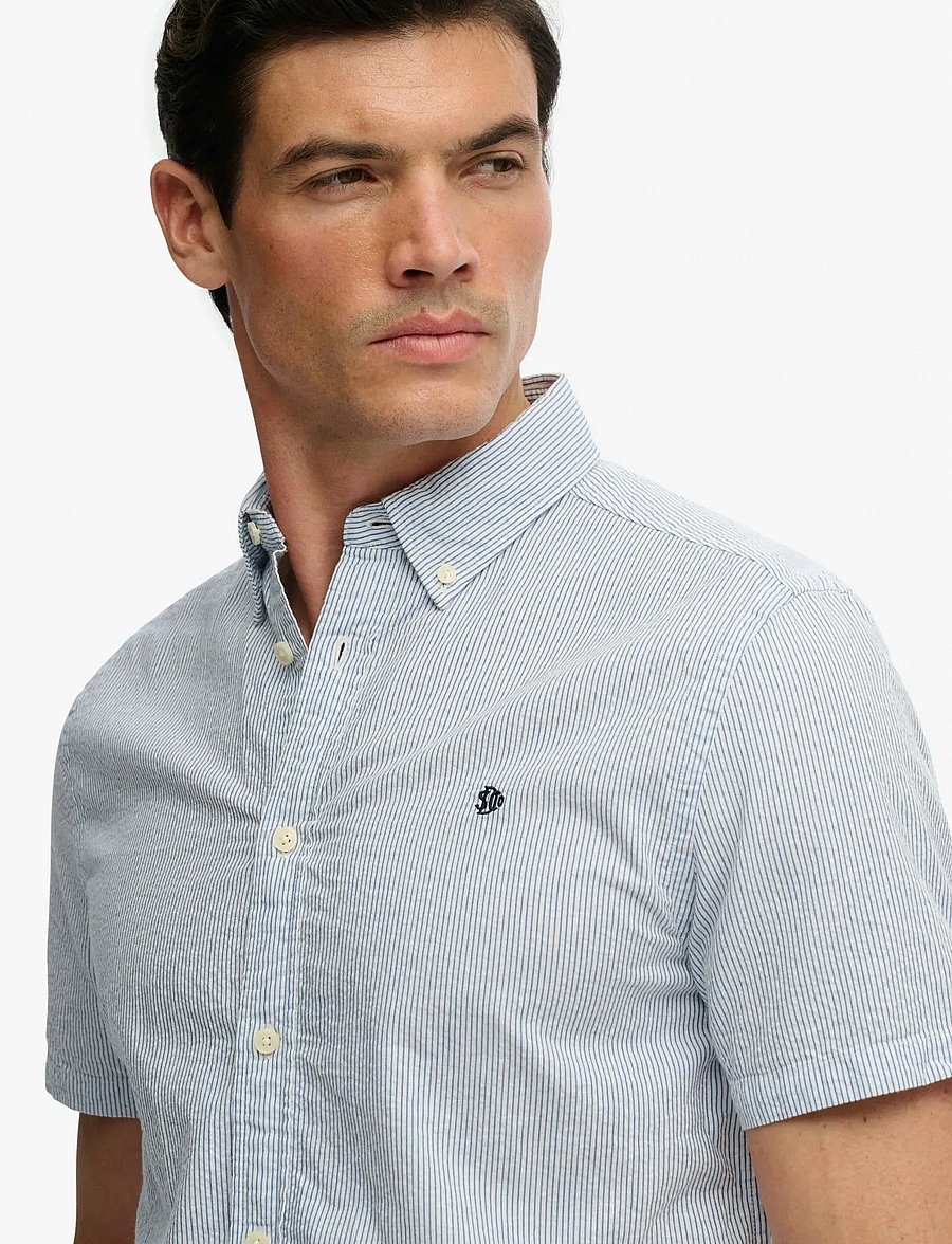 Superdry - CLASSIC SEERSUCKER S/S SHIRT - short-sleeved shirts - cream/blue - 5