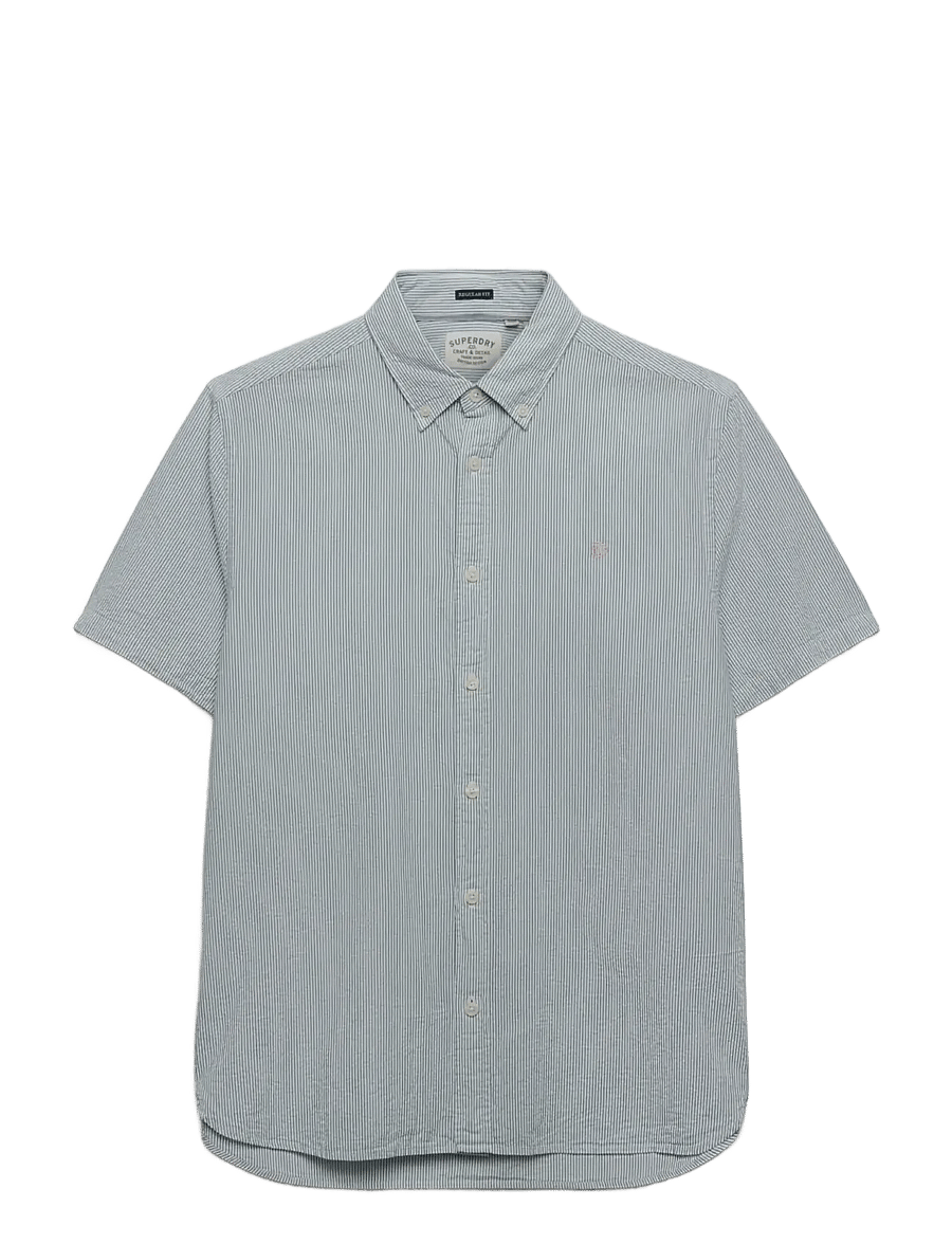 Superdry - CLASSIC SEERSUCKER S/S SHIRT - kurzarmhemden - cream/green - 1