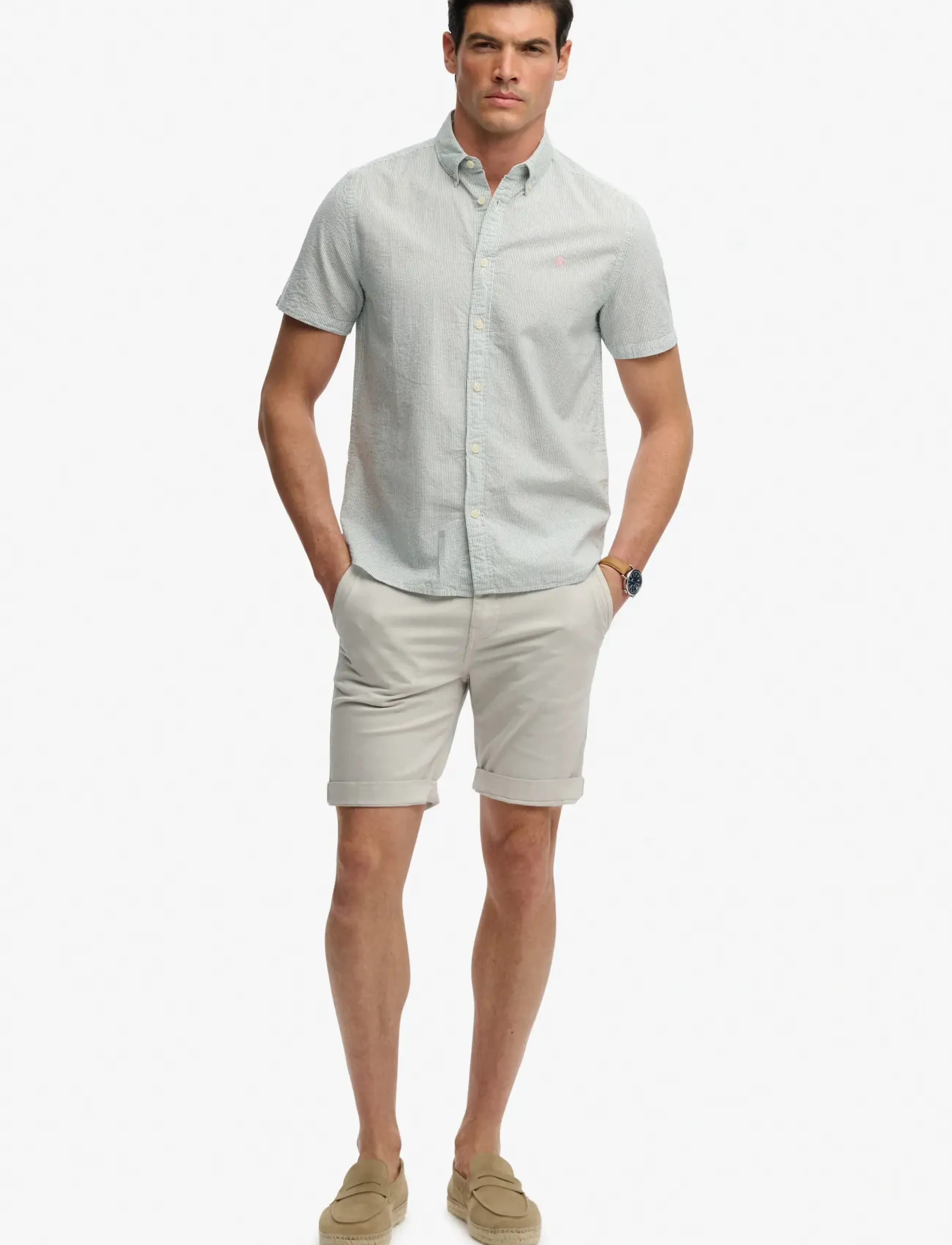 Superdry - CLASSIC SEERSUCKER S/S SHIRT - kurzarmhemden - cream/green - 3