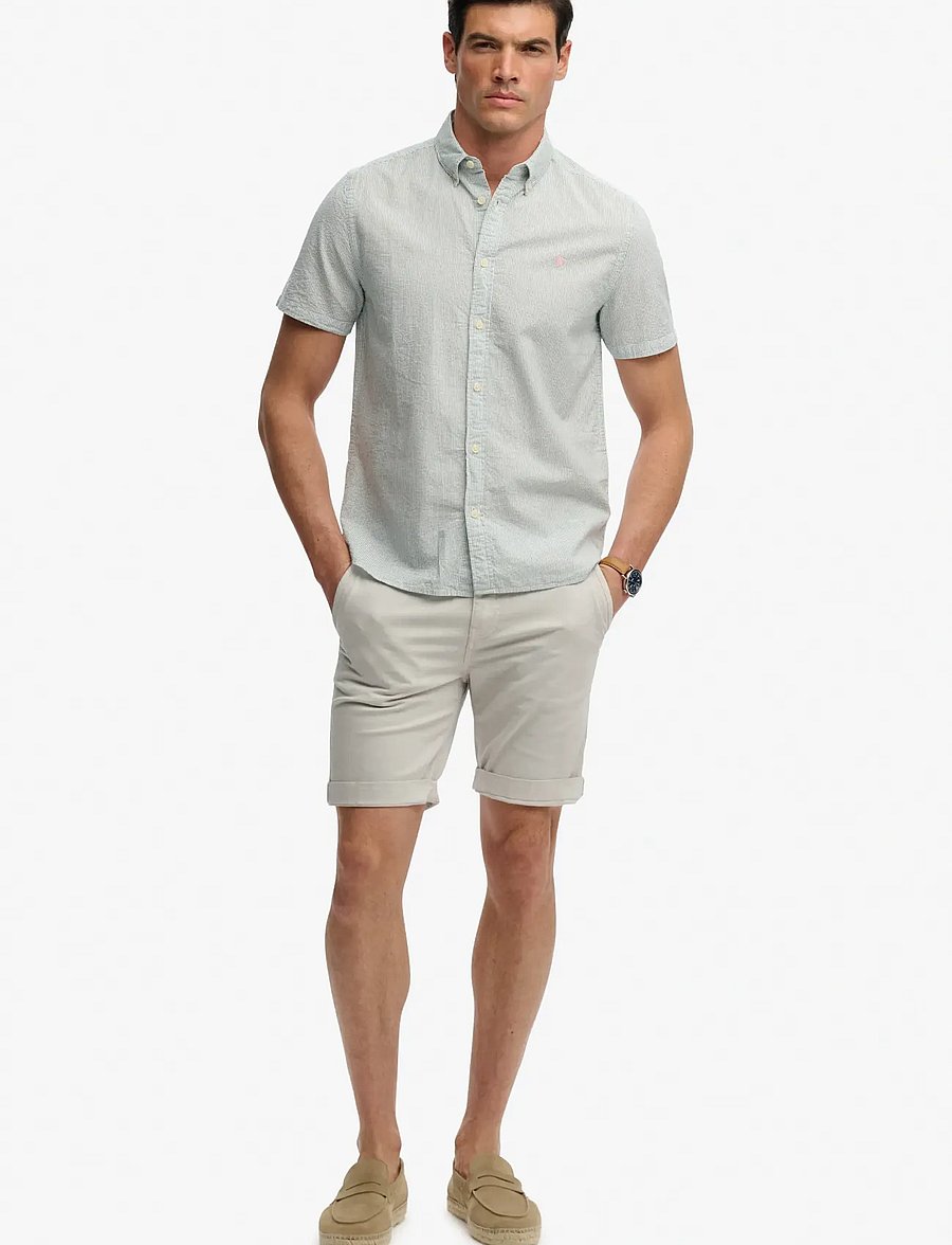 Superdry - CLASSIC SEERSUCKER S/S SHIRT - kurzarmhemden - cream/green - 3