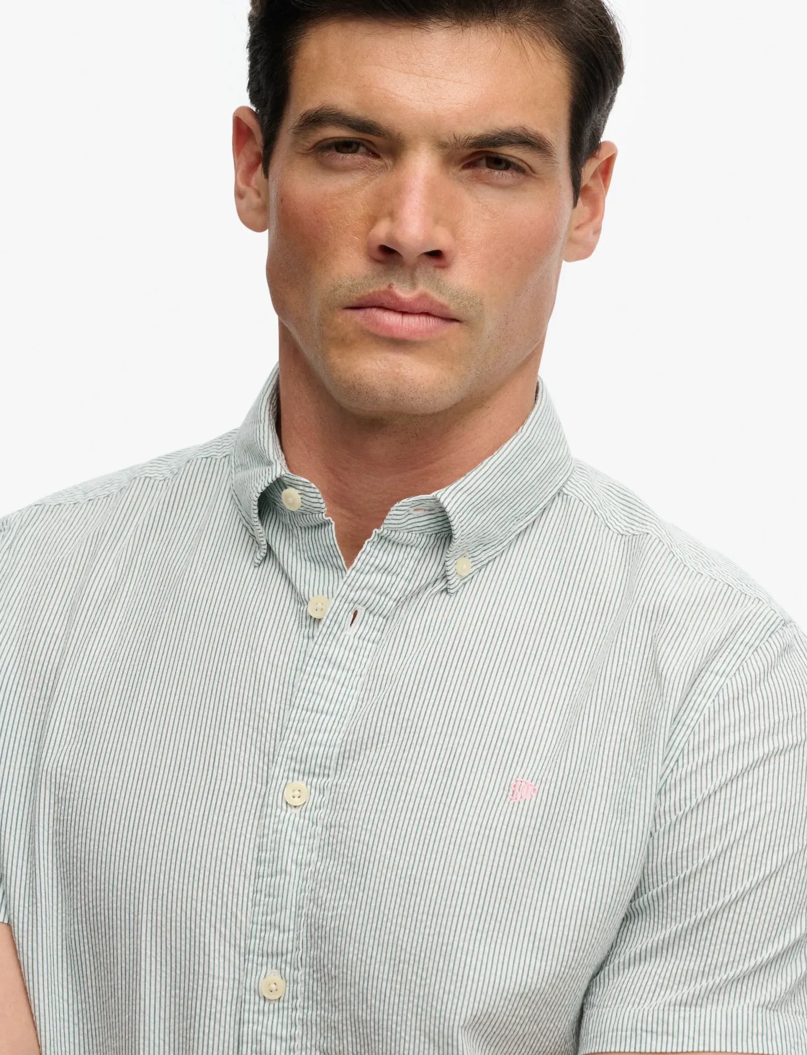 Superdry - CLASSIC SEERSUCKER S/S SHIRT - kurzarmhemden - cream/green - 4