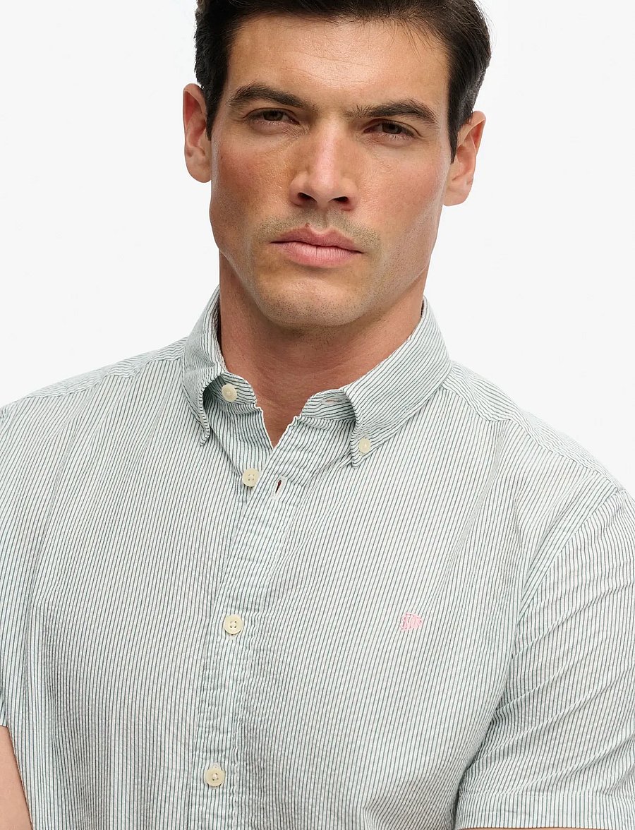 Superdry - CLASSIC SEERSUCKER S/S SHIRT - kurzarmhemden - cream/green - 4